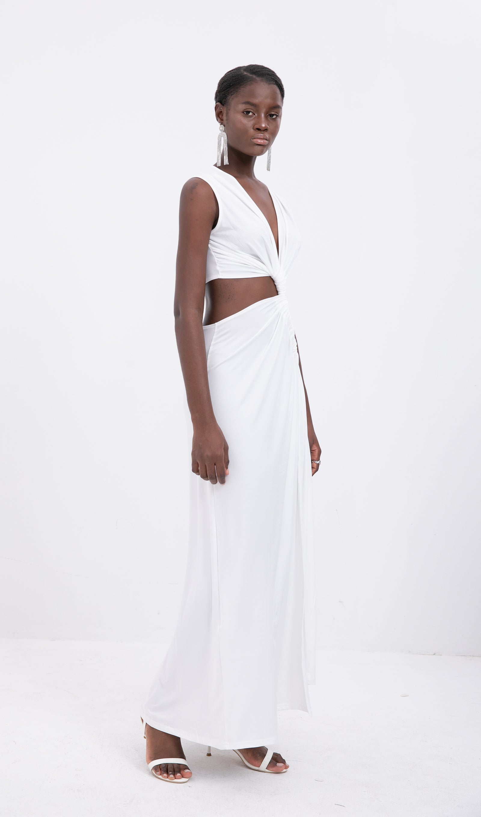 Trendy One-Shoulder Cut-Out Maxi Dress-White