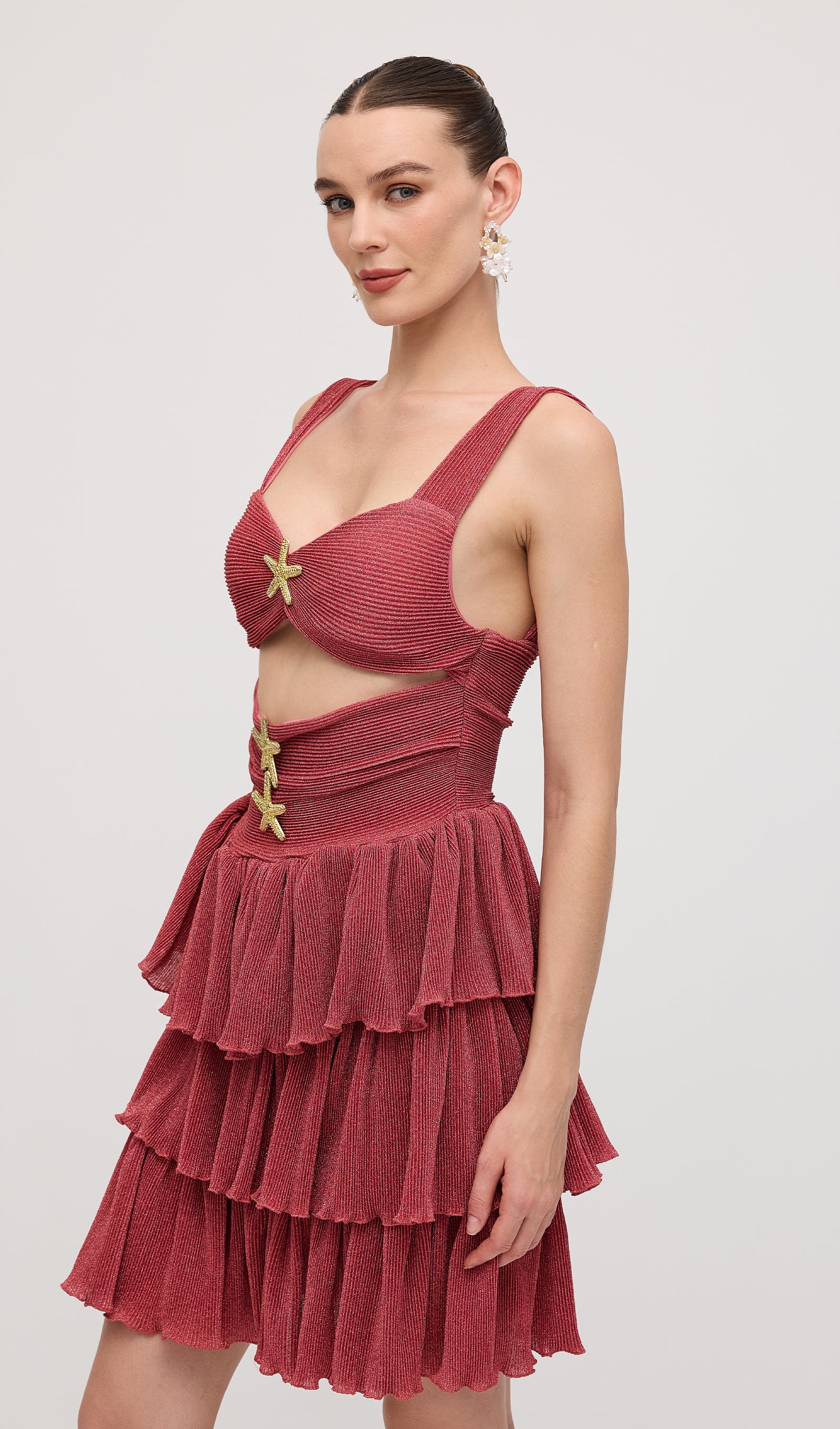 Midikleid in A-Linie mit Blumenmuster und Laternenärmeln