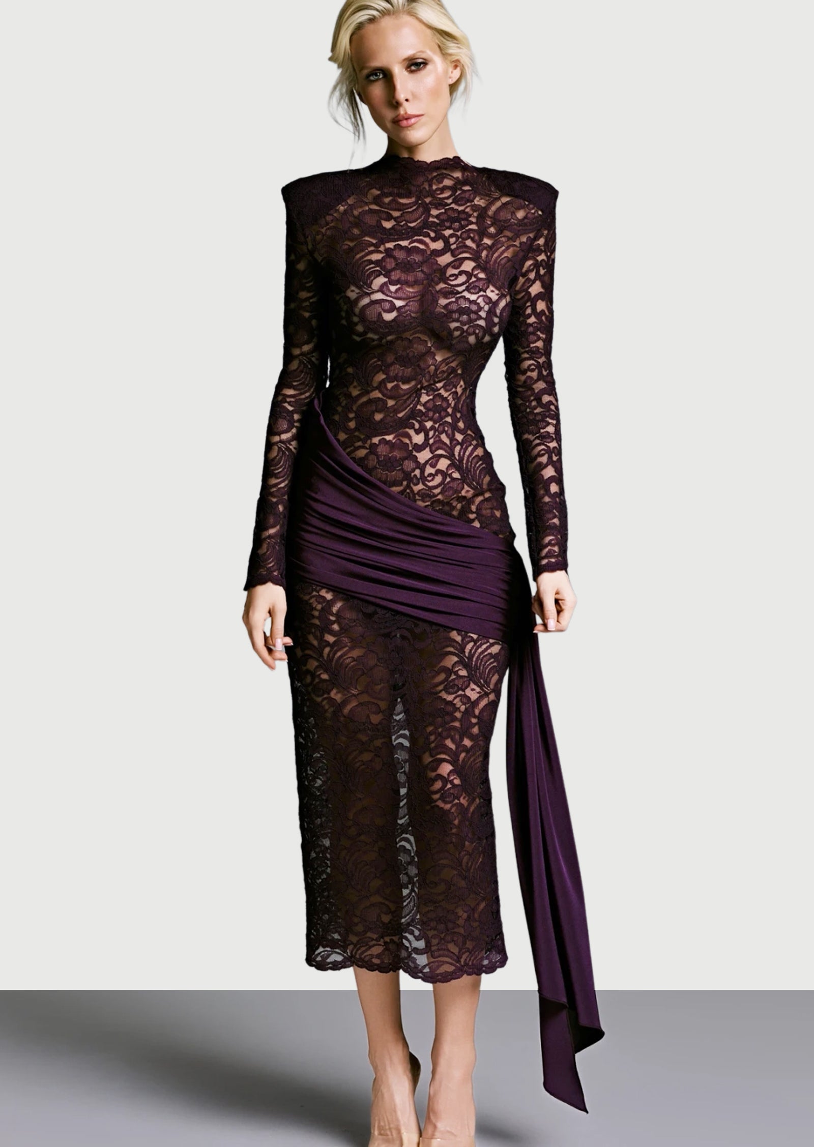 Midikleid in A-Linie mit Blumenmuster und Laternenärmeln