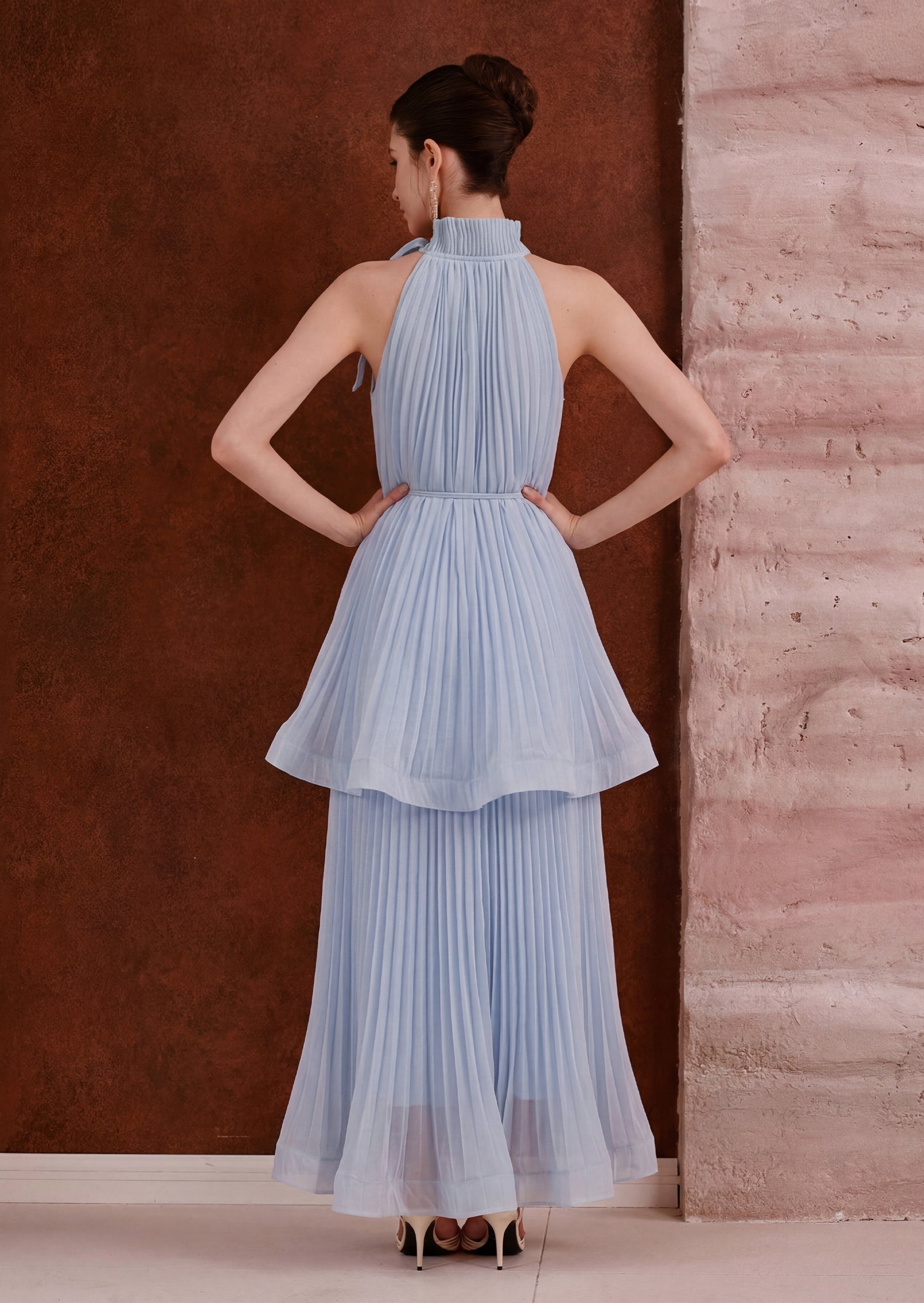Midikleid in A-Linie mit Blumenmuster und Laternenärmeln