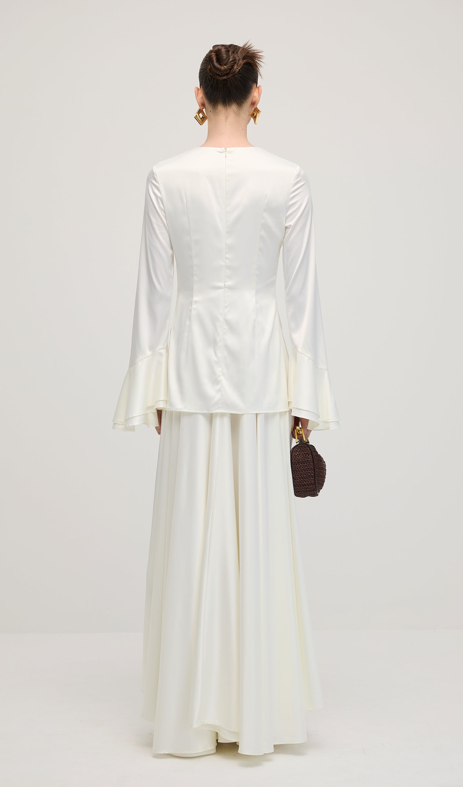 Midikleid in A-Linie mit Blumenmuster und Laternenärmeln