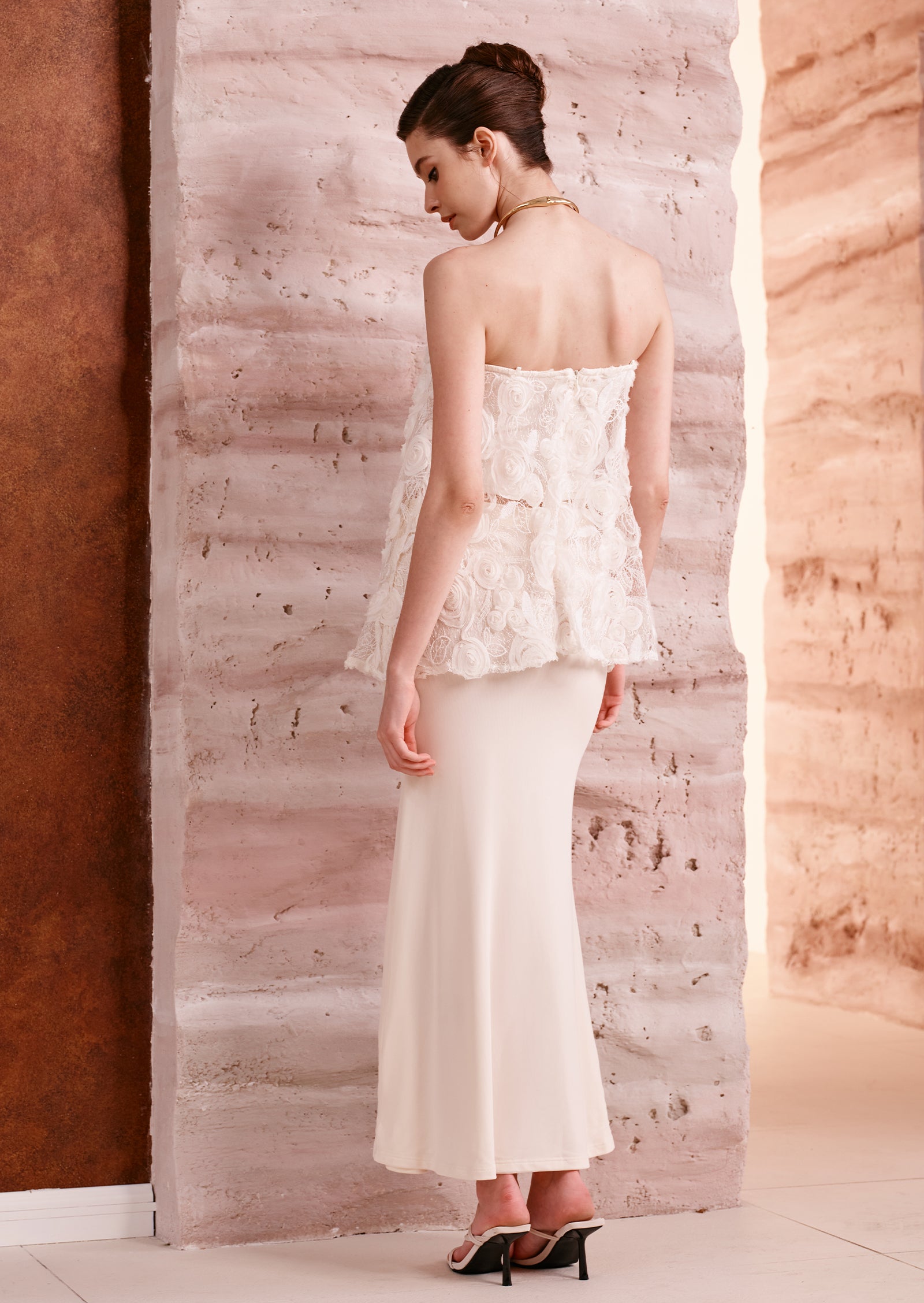 Midikleid in A-Linie mit Blumenmuster und Laternenärmeln