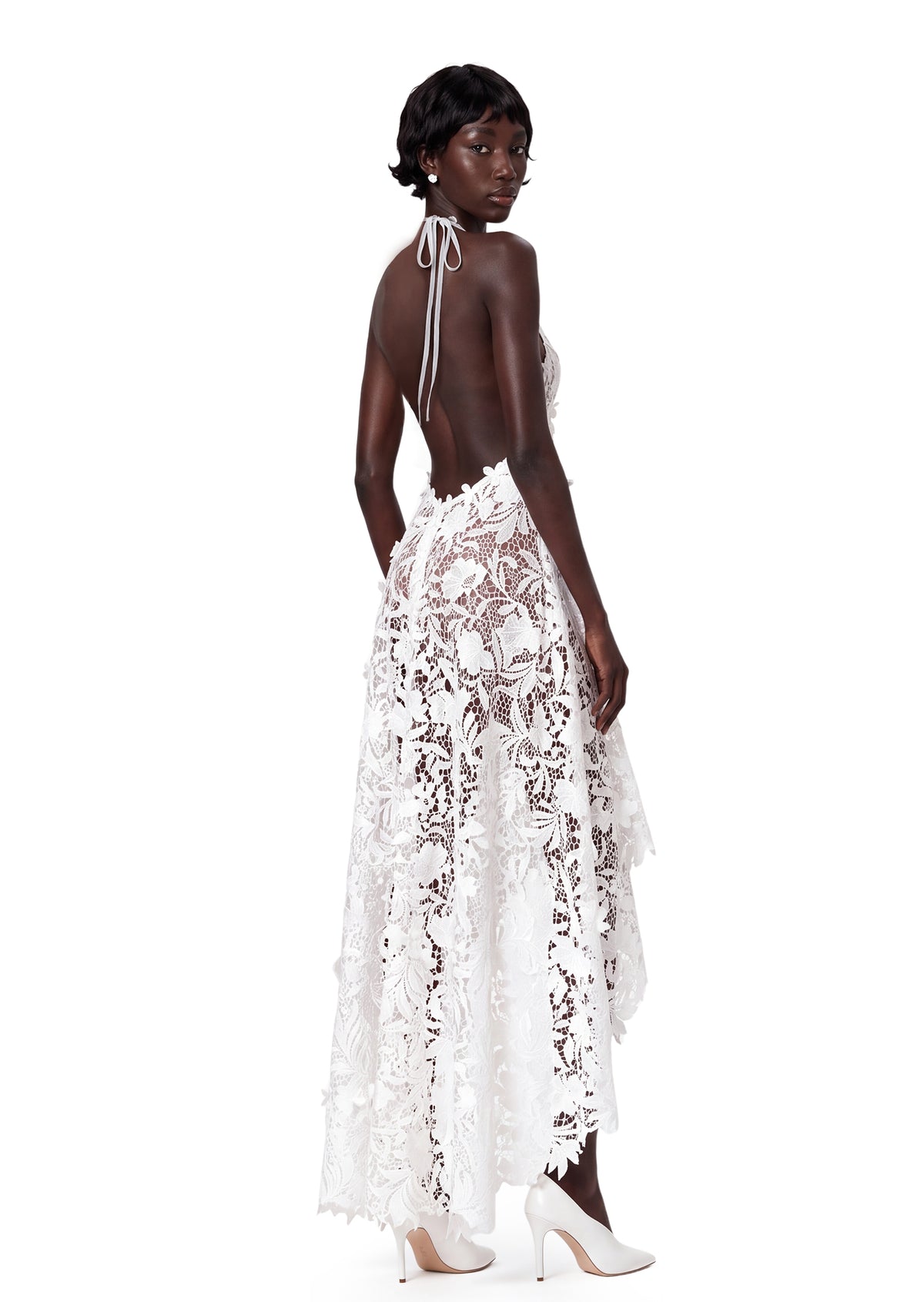 Yeva Halter Neck Lace Midi Dress