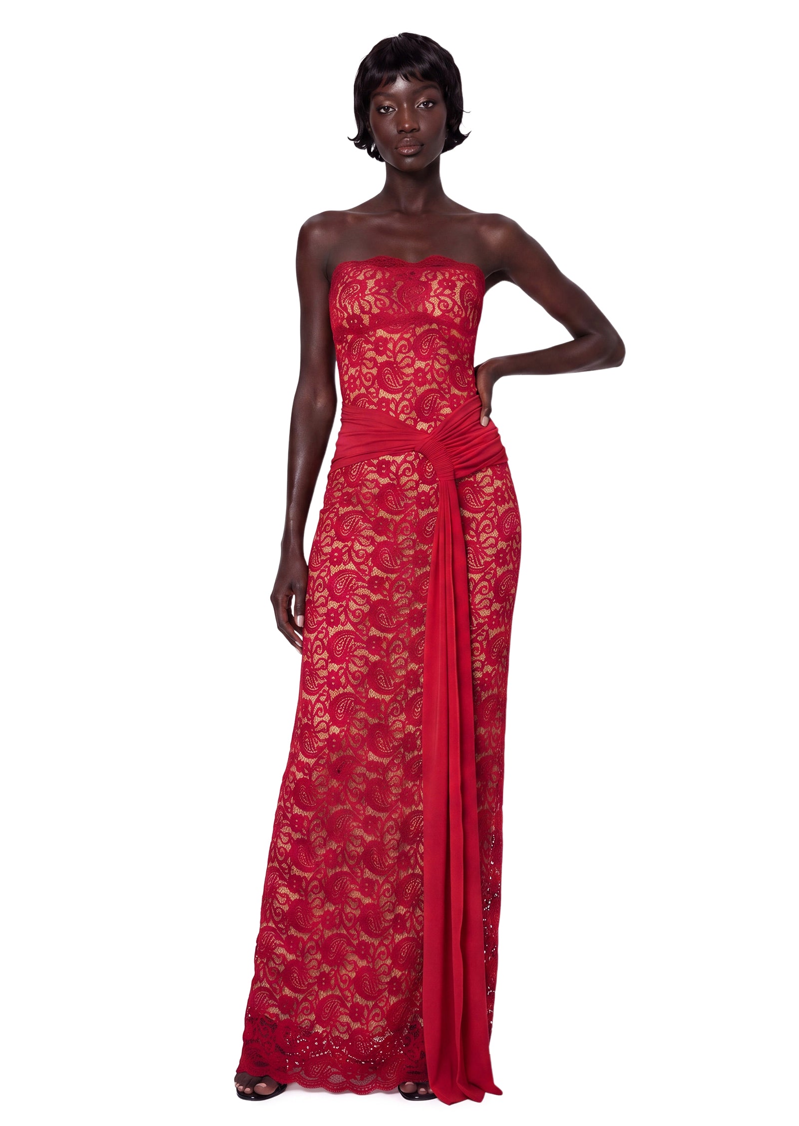 Yakez Lace Strapless Maxi Dress In Red