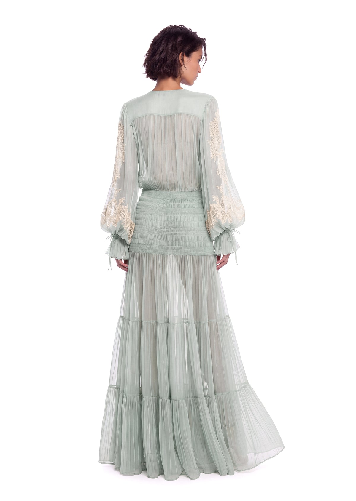 Midikleid in A-Linie mit Blumenmuster und Laternenärmeln