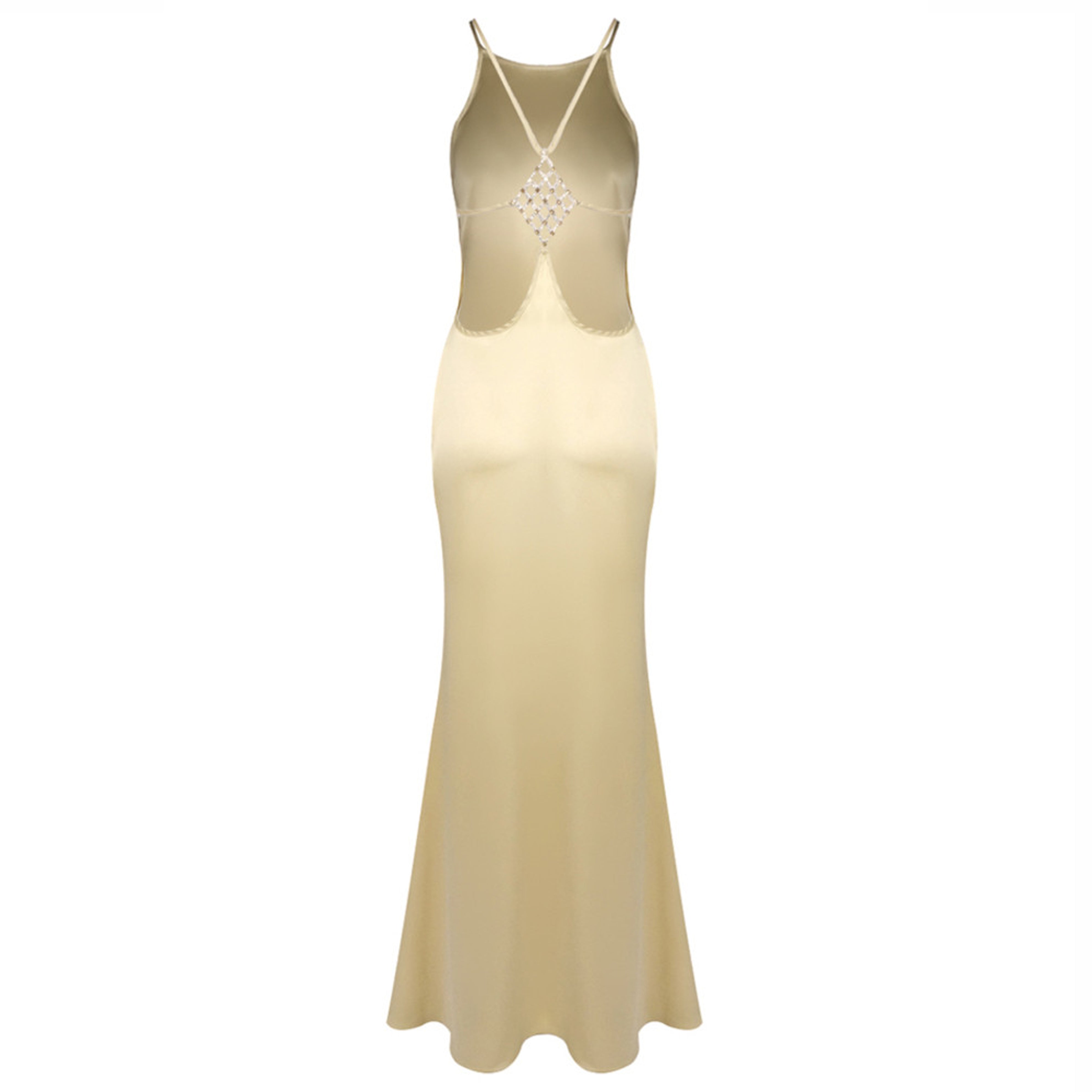 Falan Halter Backless Satin Maxi Dress In Gold