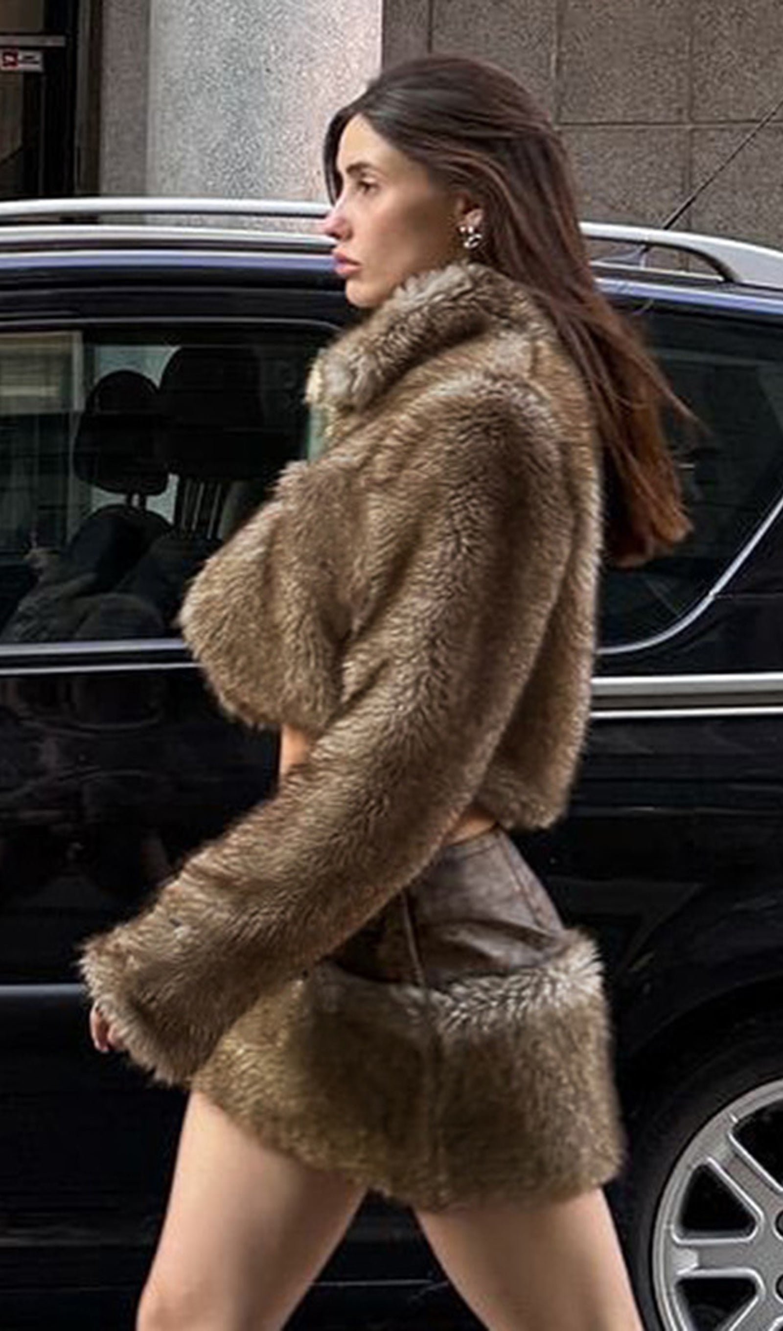 Leather And Faux Fur Two-Piece Set