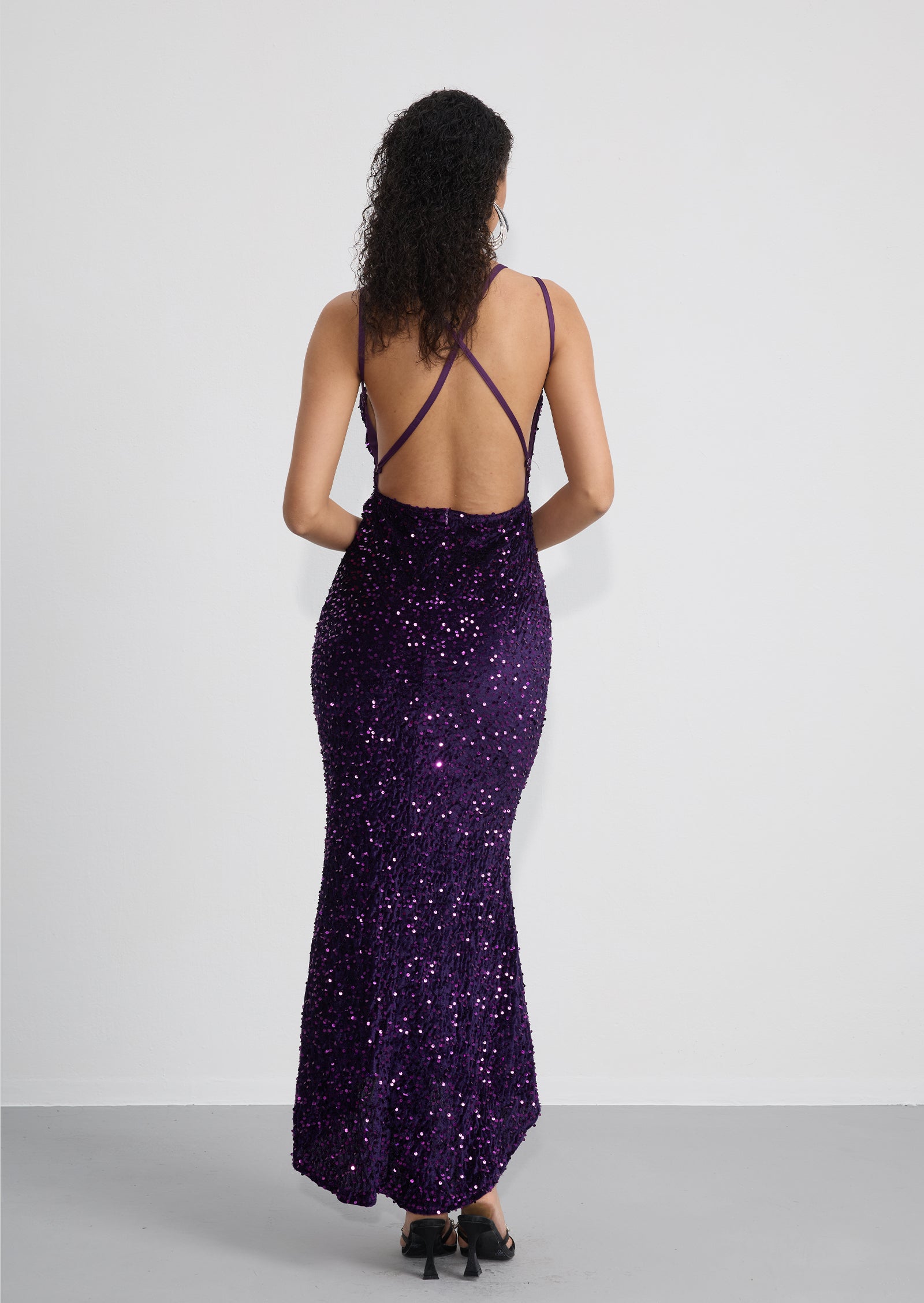Sleeveless Sequin Open Back Maxi Dress