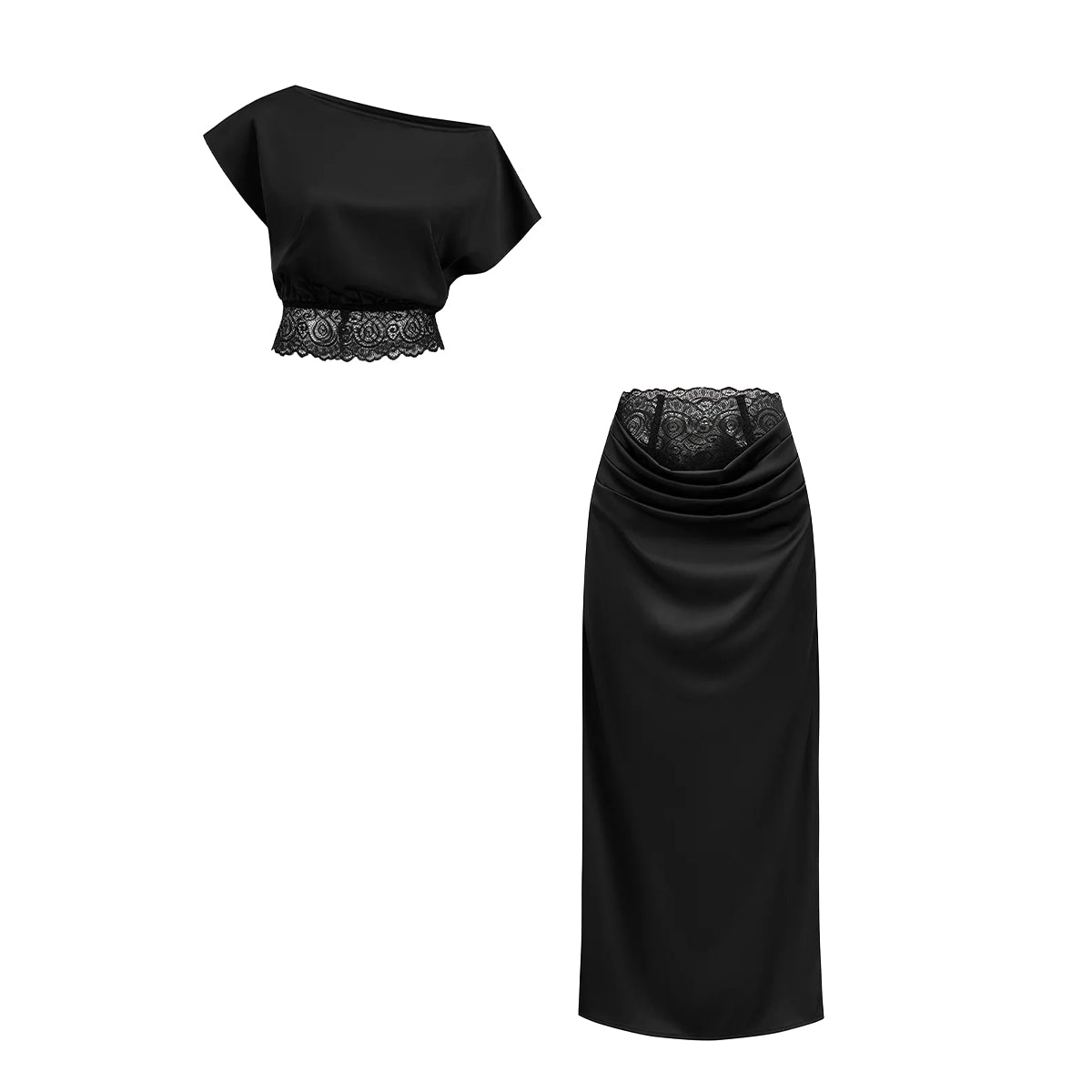 Kahiau One Shoulder Lace Top & Fishtail Skirt Set