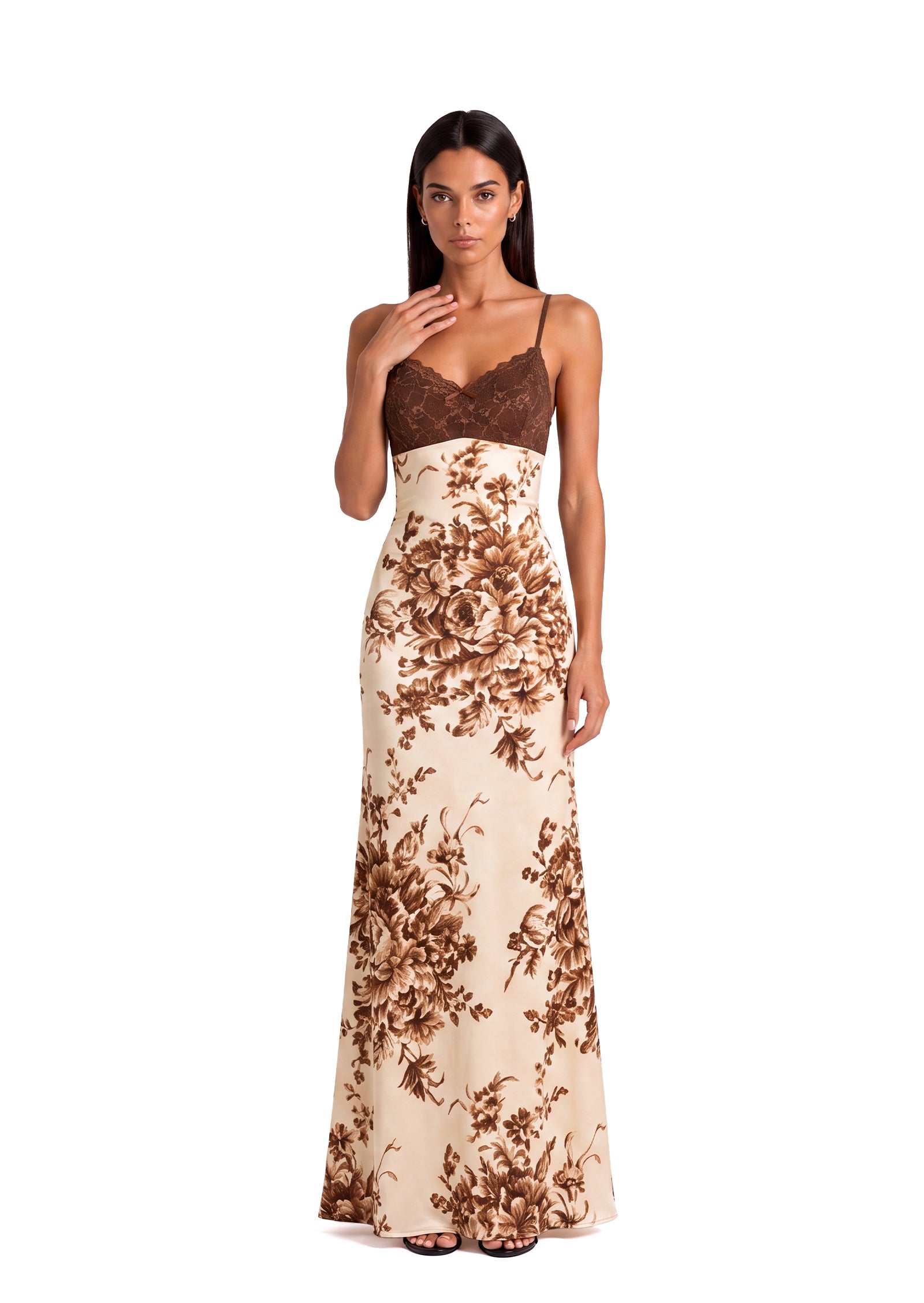 Midikleid in A-Linie mit Blumenmuster und Laternenärmeln