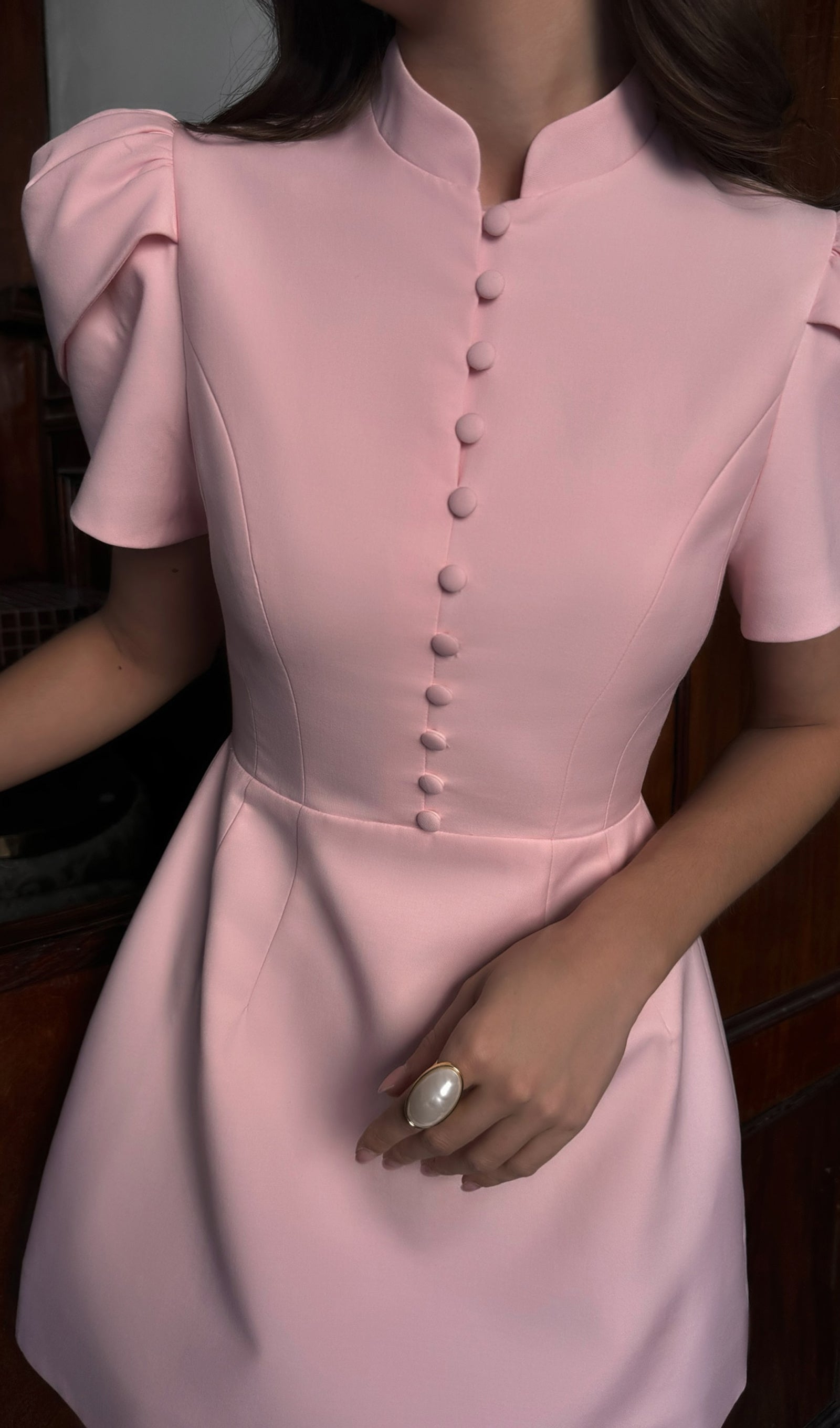 Midikleid in A-Linie mit Blumenmuster und Laternenärmeln