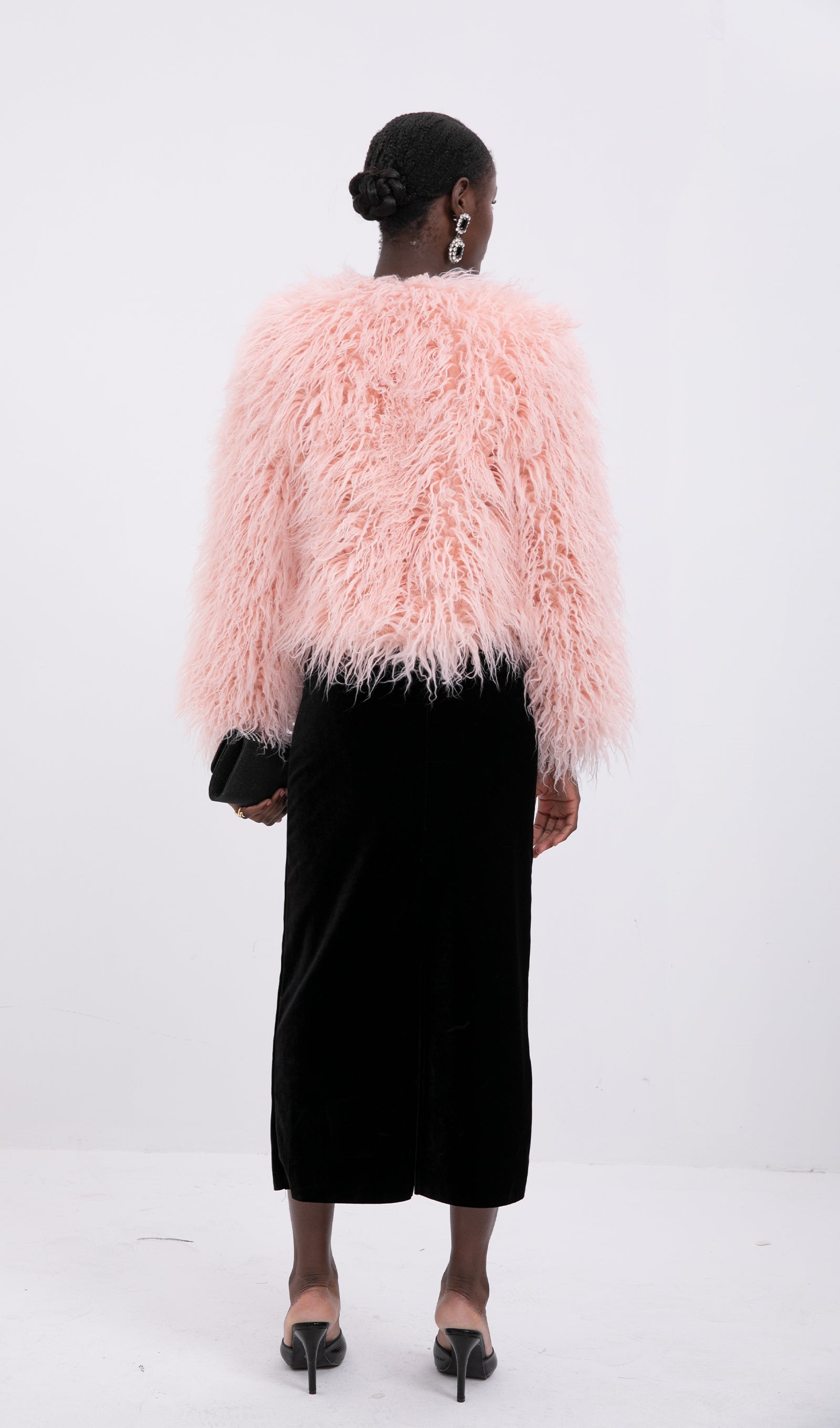 Short Shearling Jacket Coat-Pink