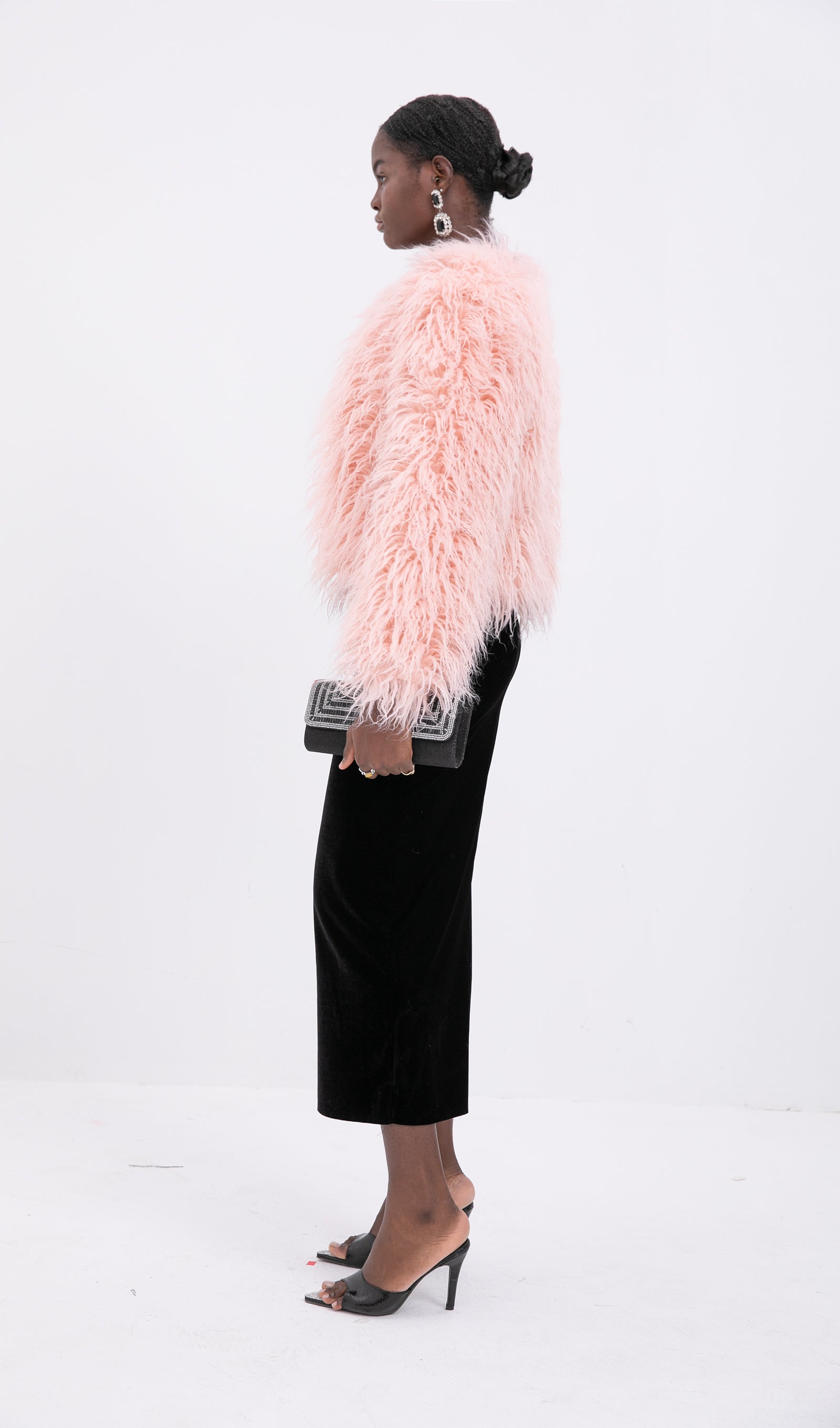 Short Shearling Jacket Coat-Pink