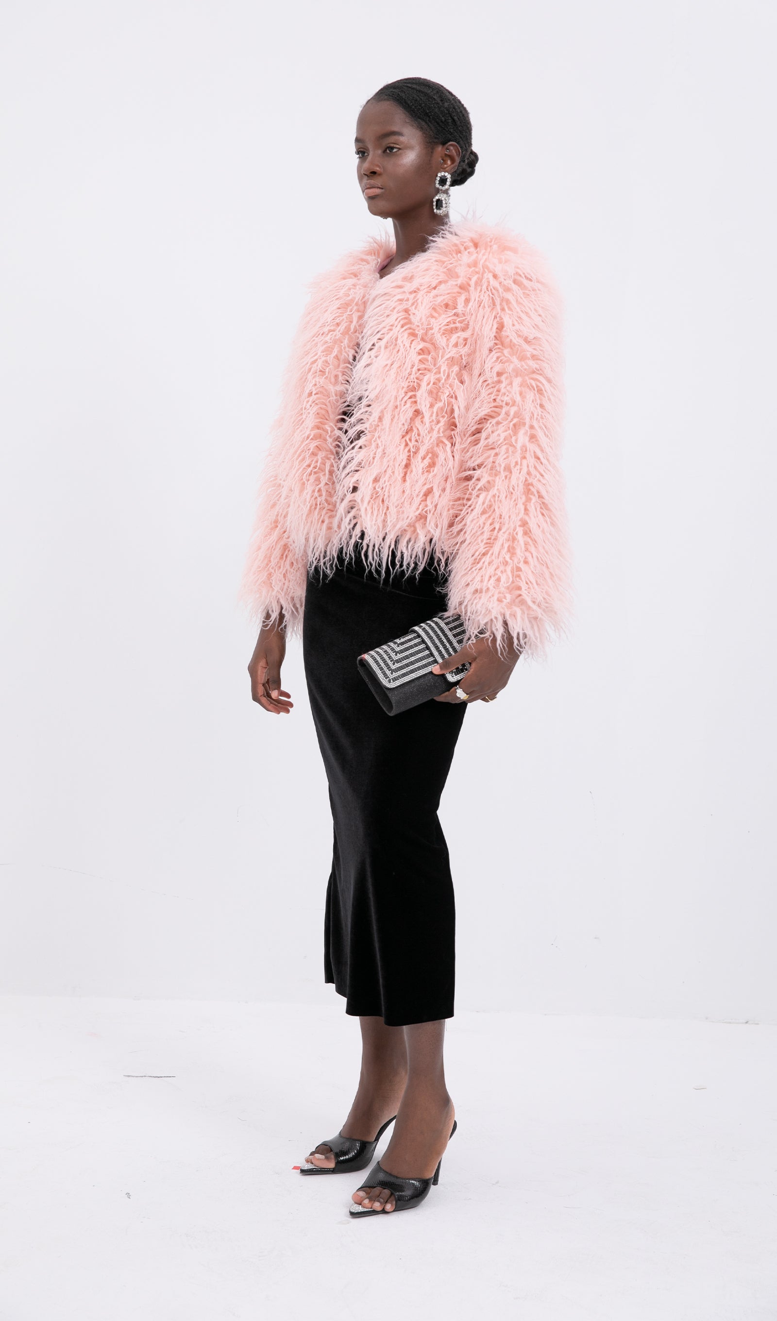 Short Shearling Jacket Coat-Pink