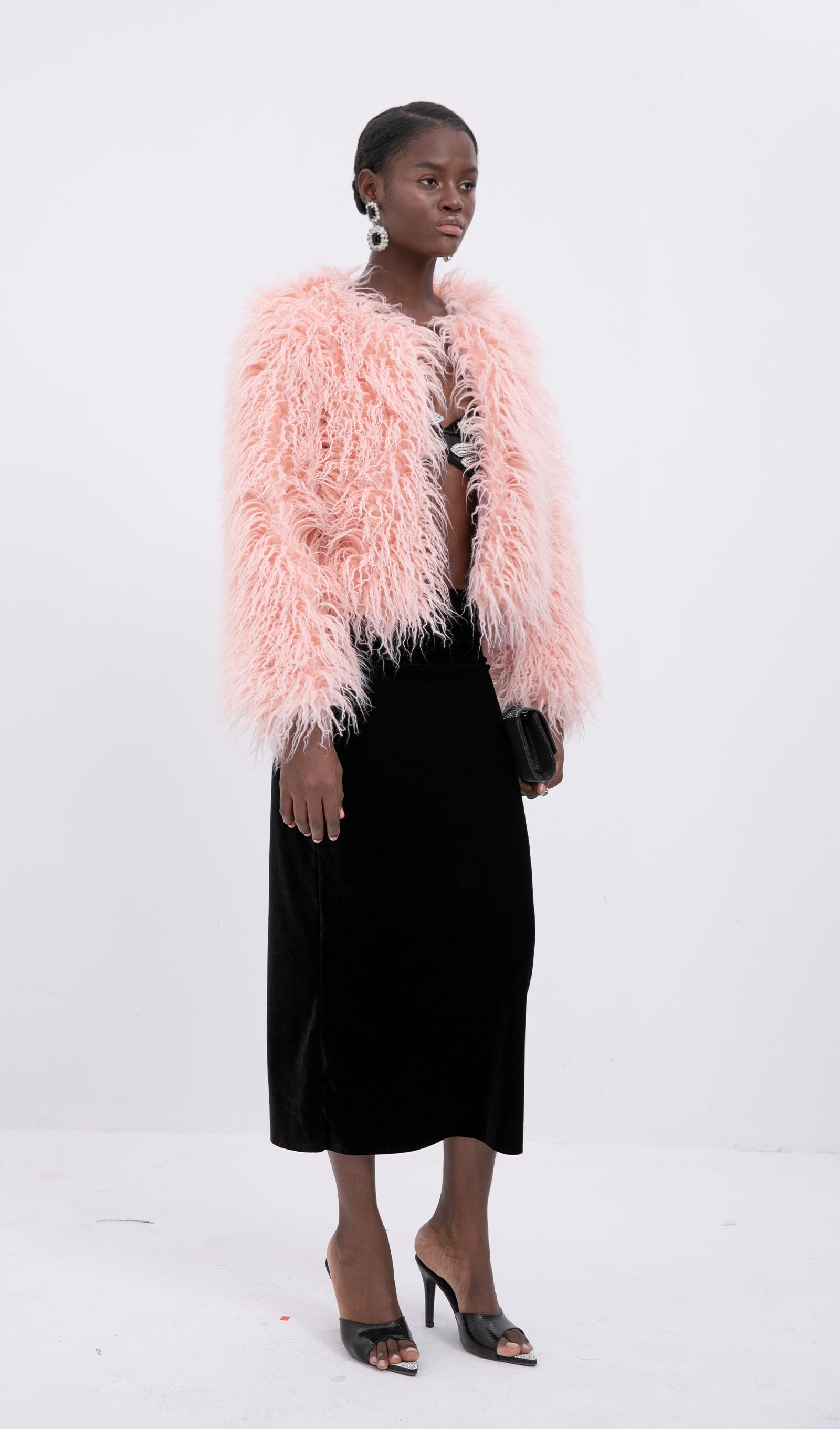 Short Shearling Jacket Coat-Pink