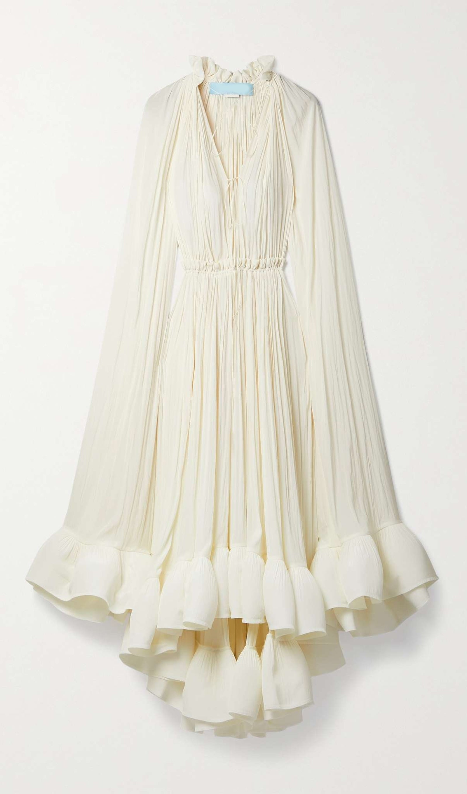 Cape Sleeve Pleated Baggy Midi Dress