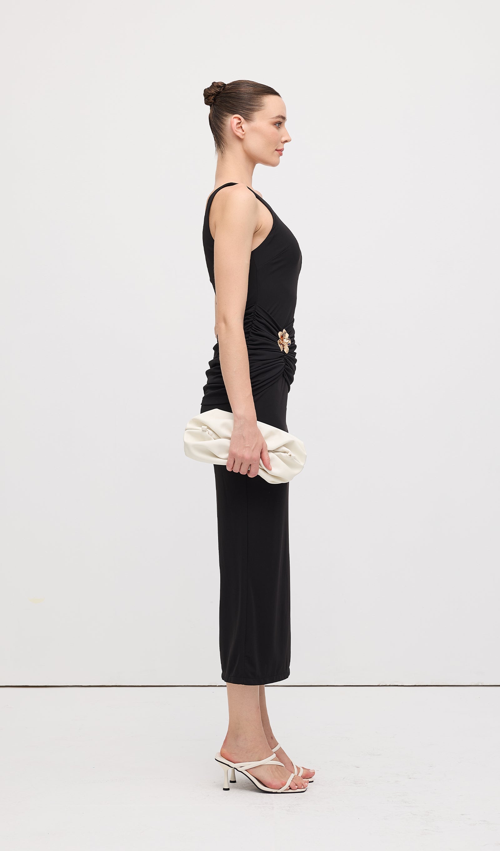 Sleeveless Pleats At Waist Midi Dress