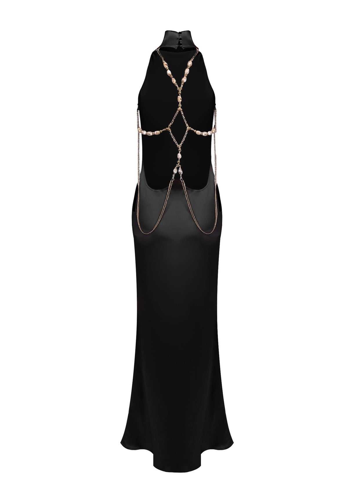 Badar Satin Halter Neck Maxi Dress In Black