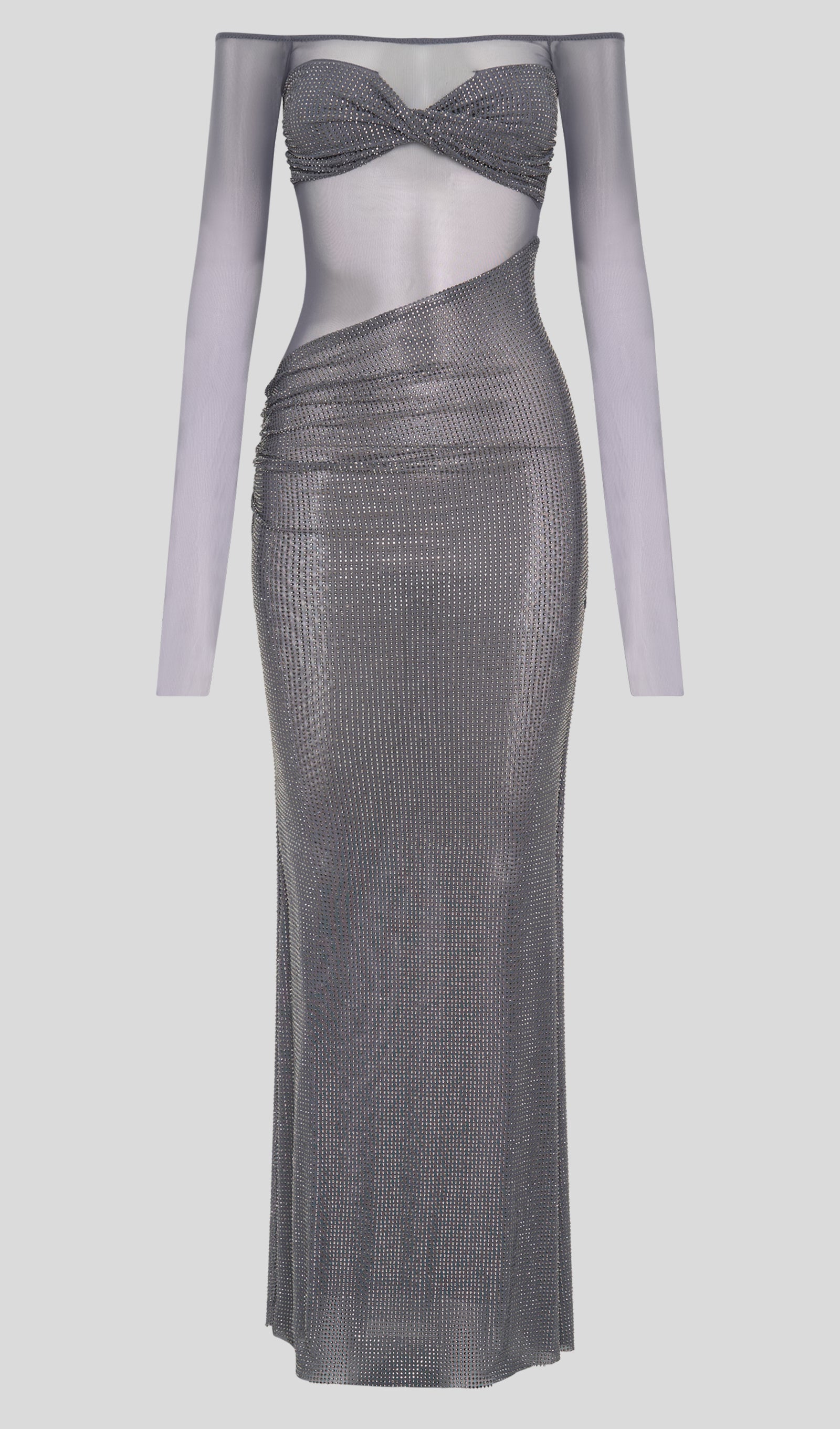 Diamante Off Shoulder Maxi Dress - Gray Purple
