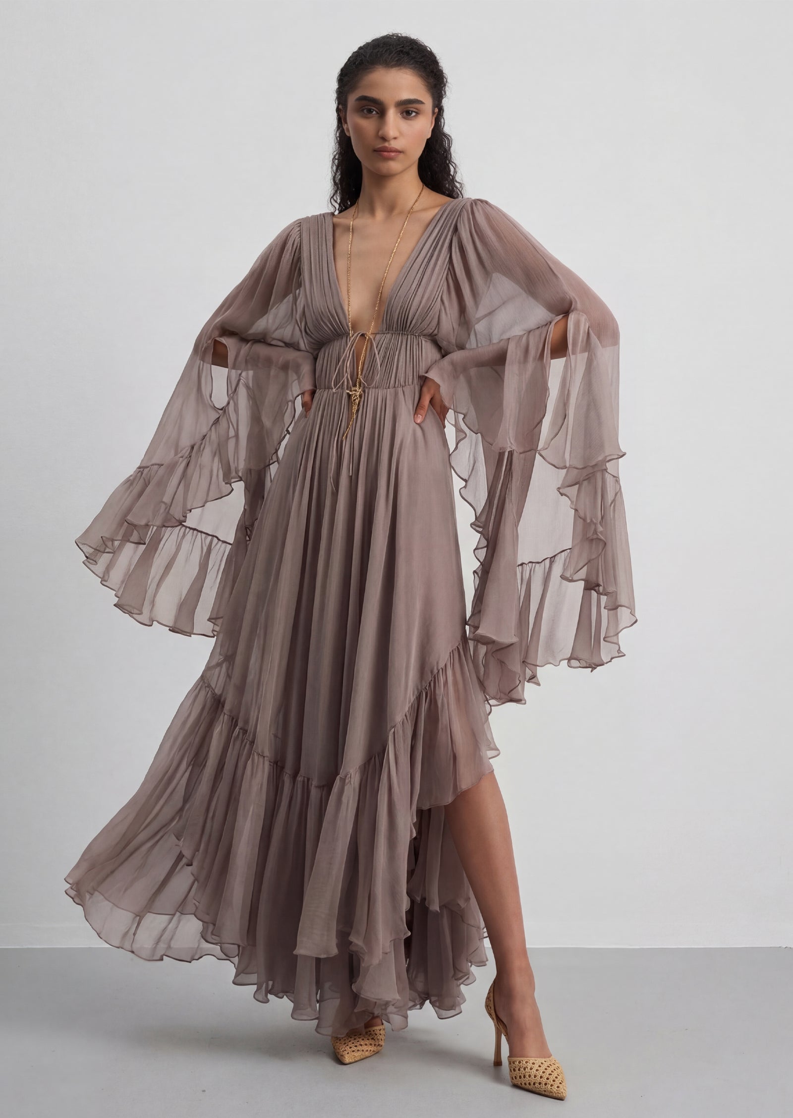 Nerina Deep V Neck Maxi Dress