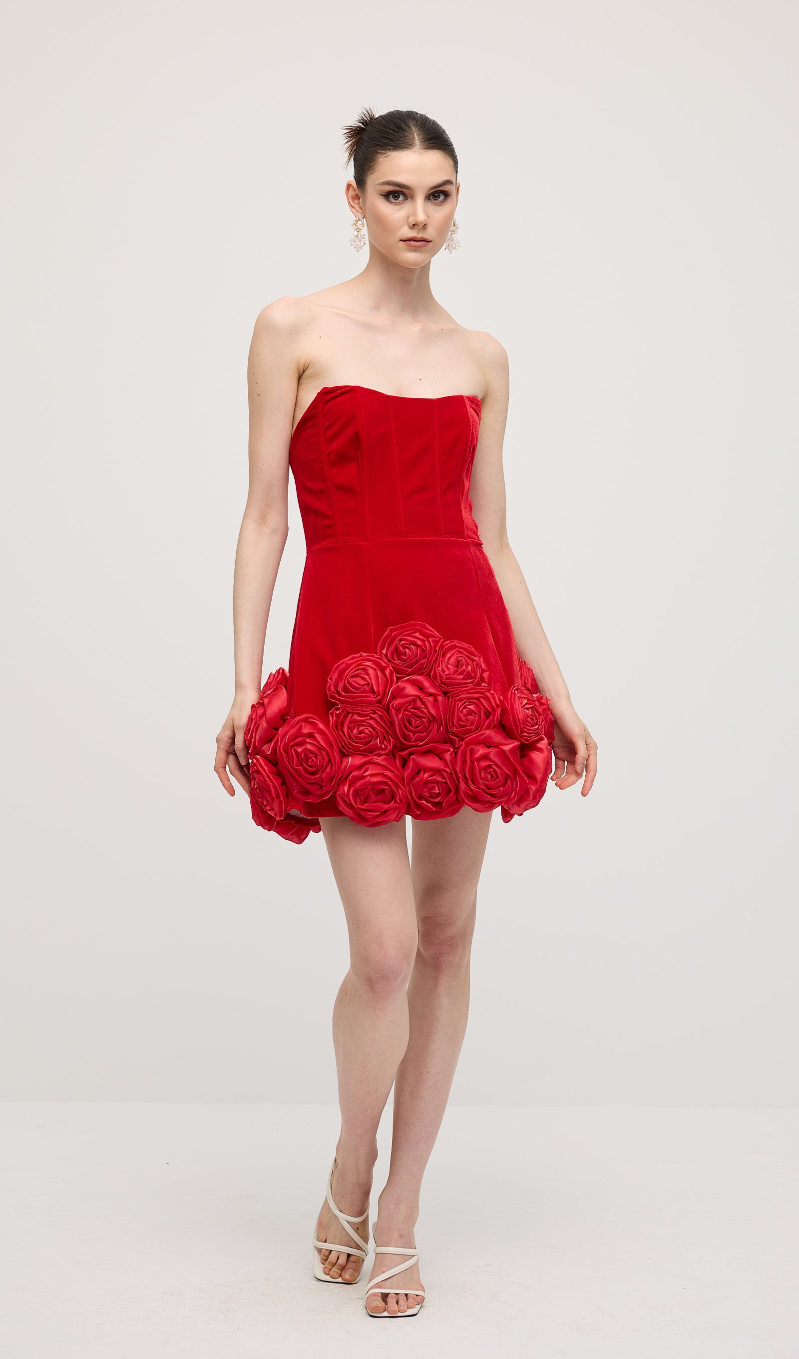 Midikleid in A-Linie mit Blumenmuster und Laternenärmeln