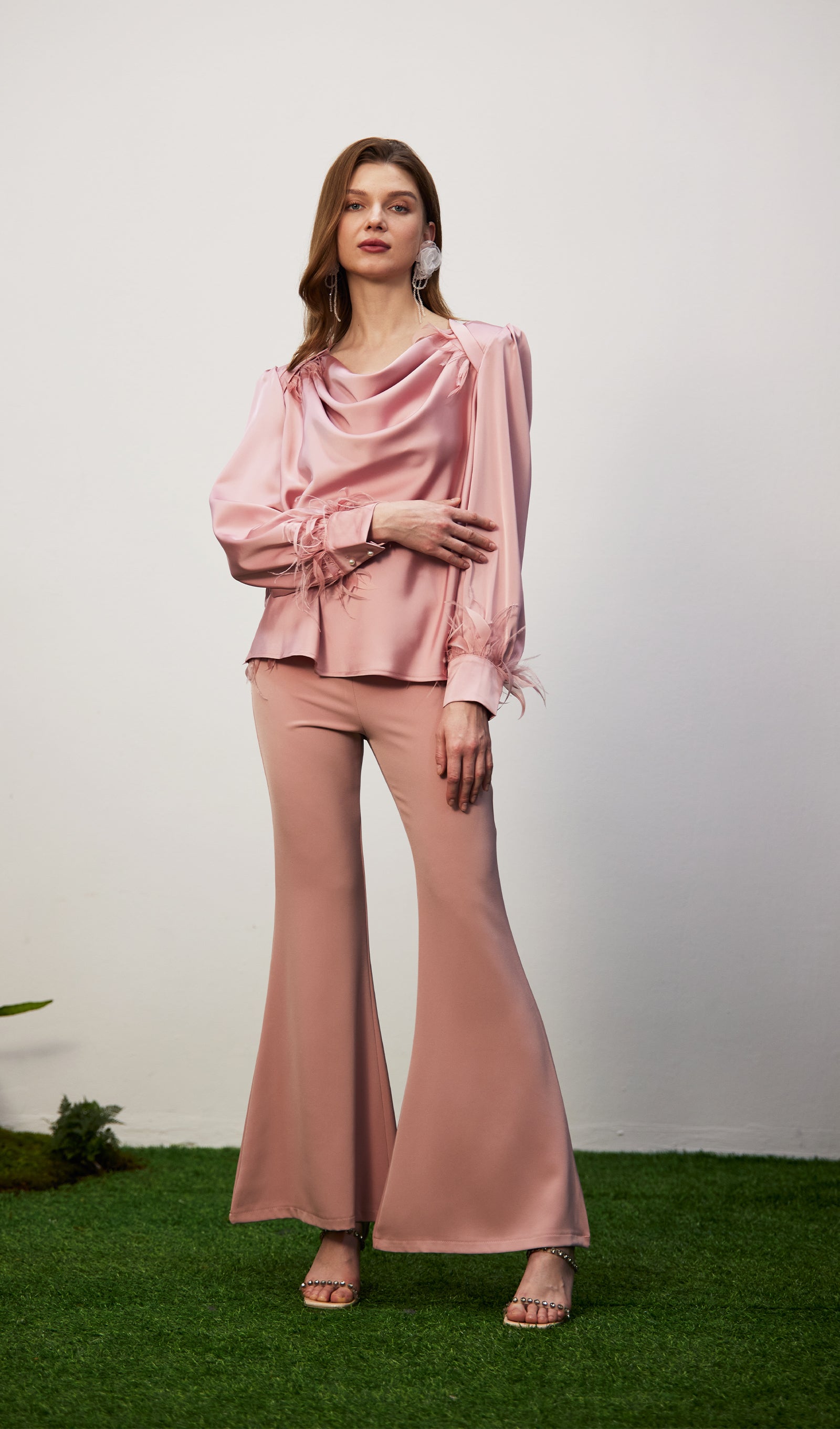 Cowel Neck Satin Blouse Top