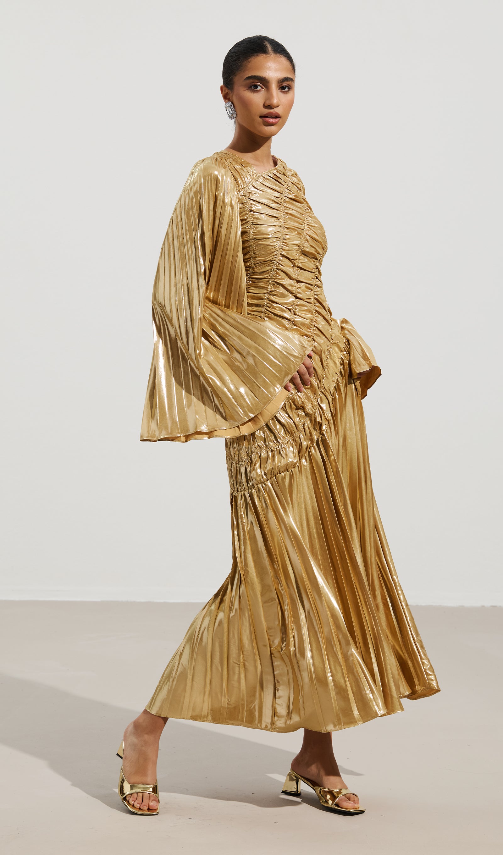 Midikleid in A-Linie mit Blumenmuster und Laternenärmeln