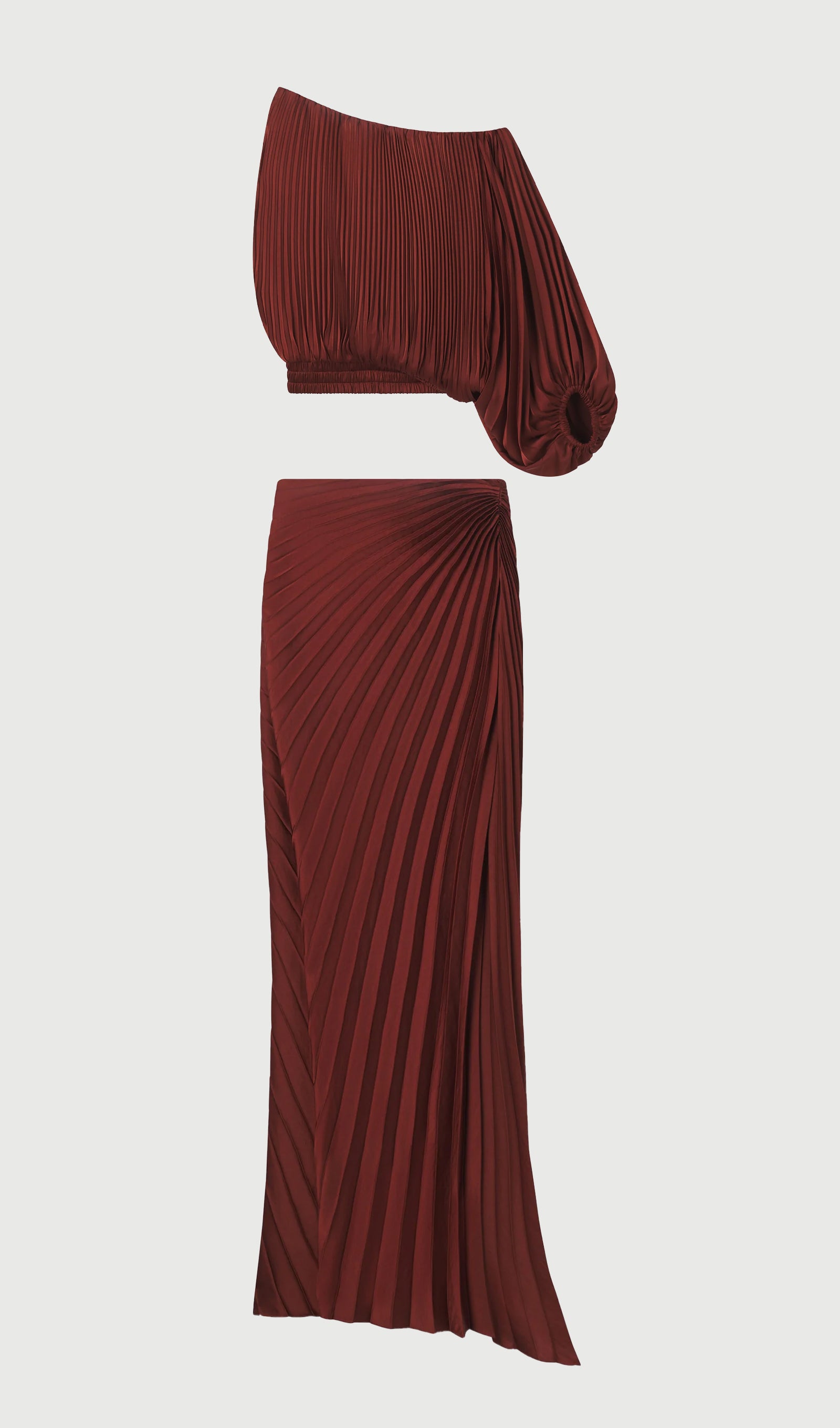 Pleated Asymmetric Top & Maxi Skirt Set