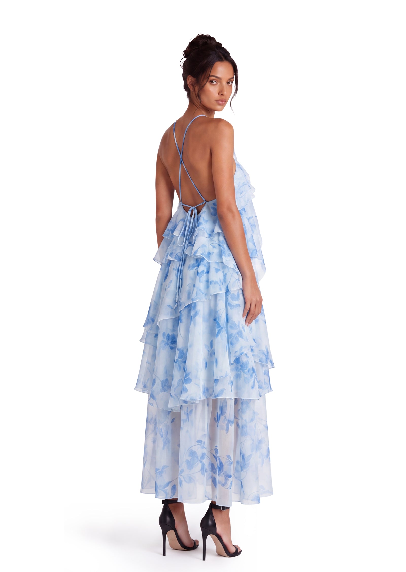 Midikleid in A-Linie mit Blumenmuster und Laternenärmeln