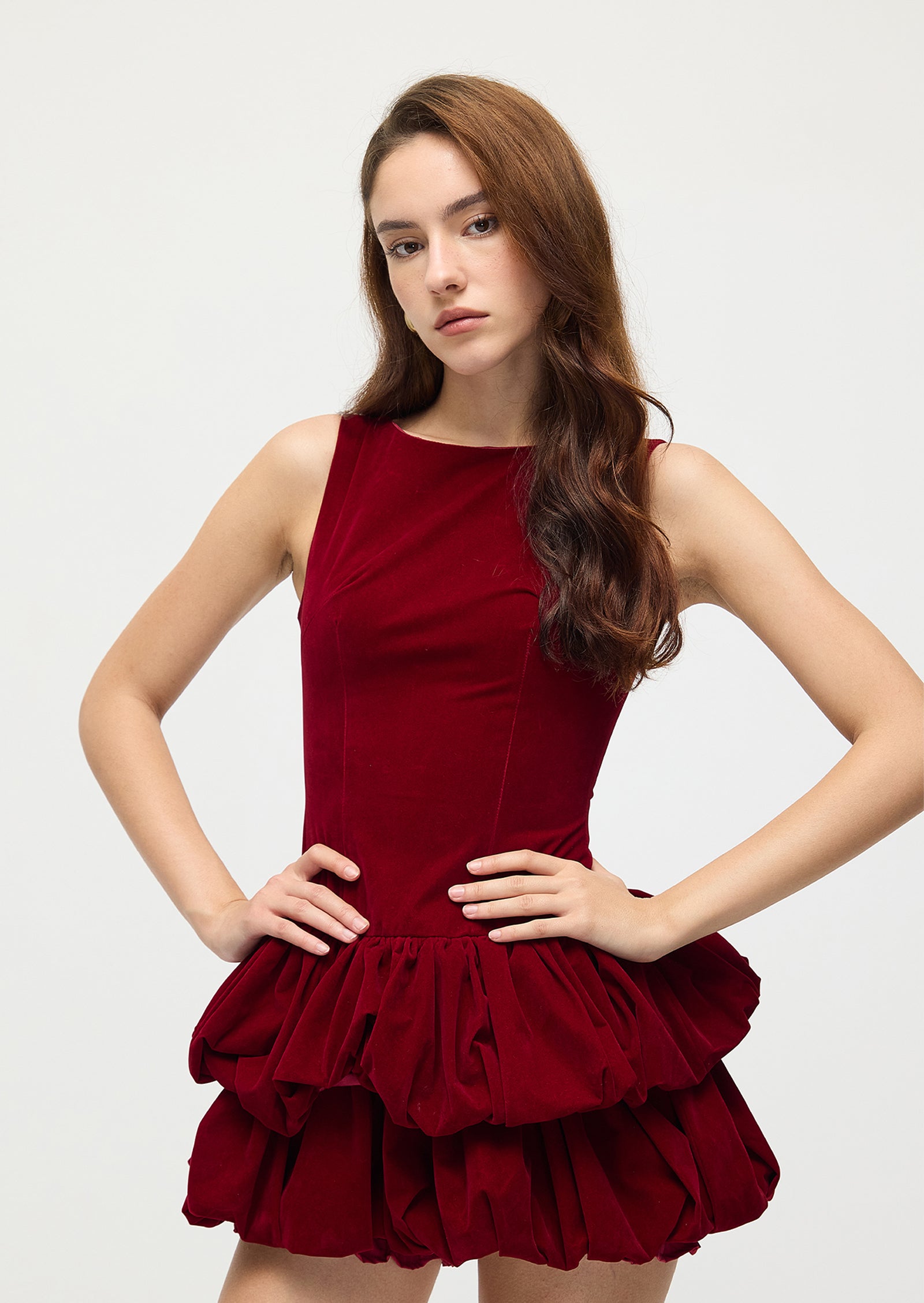 Midikleid in A-Linie mit Blumenmuster und Laternenärmeln