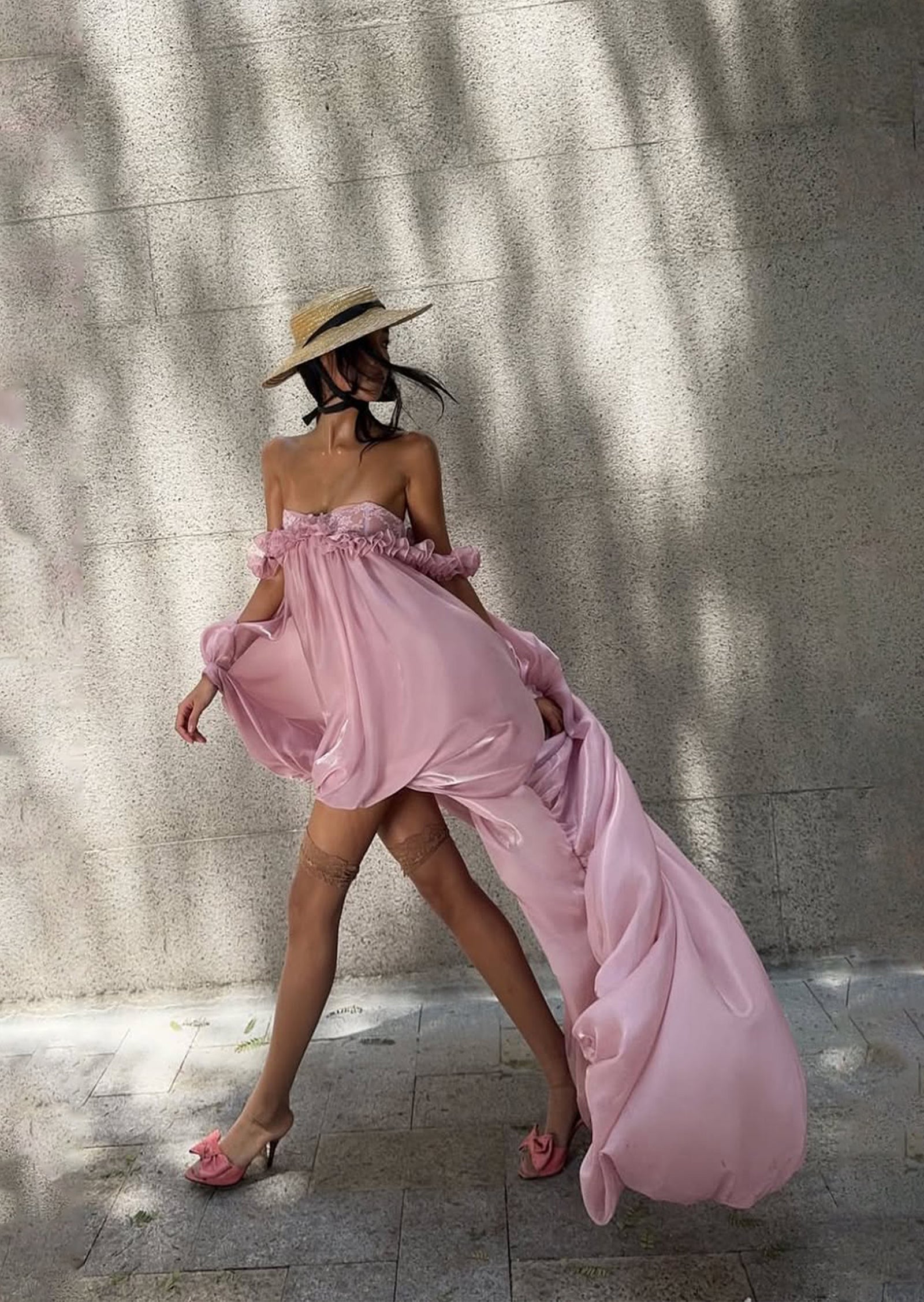 Glossy Bubble Hem Dress In Pink