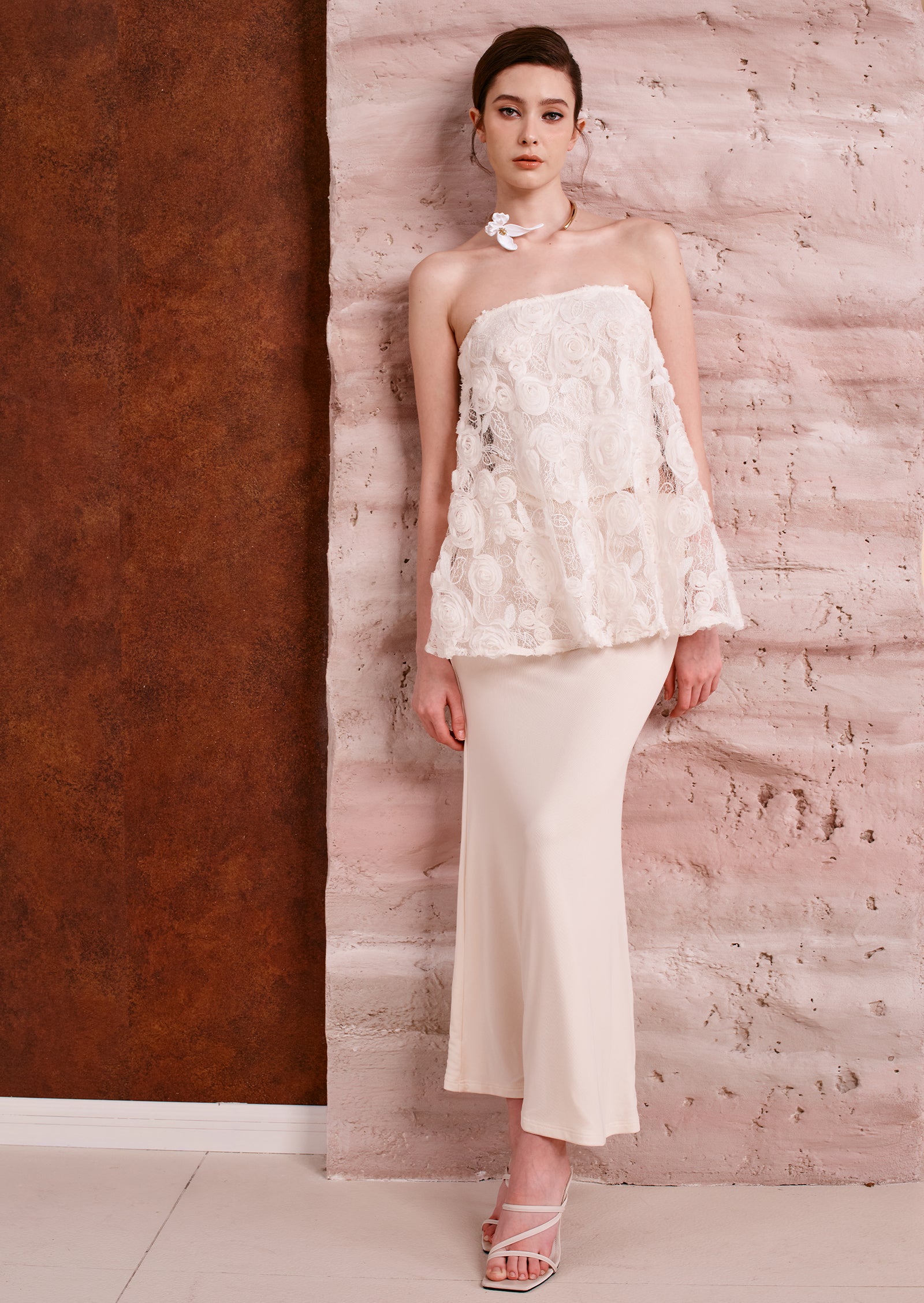 Midikleid in A-Linie mit Blumenmuster und Laternenärmeln