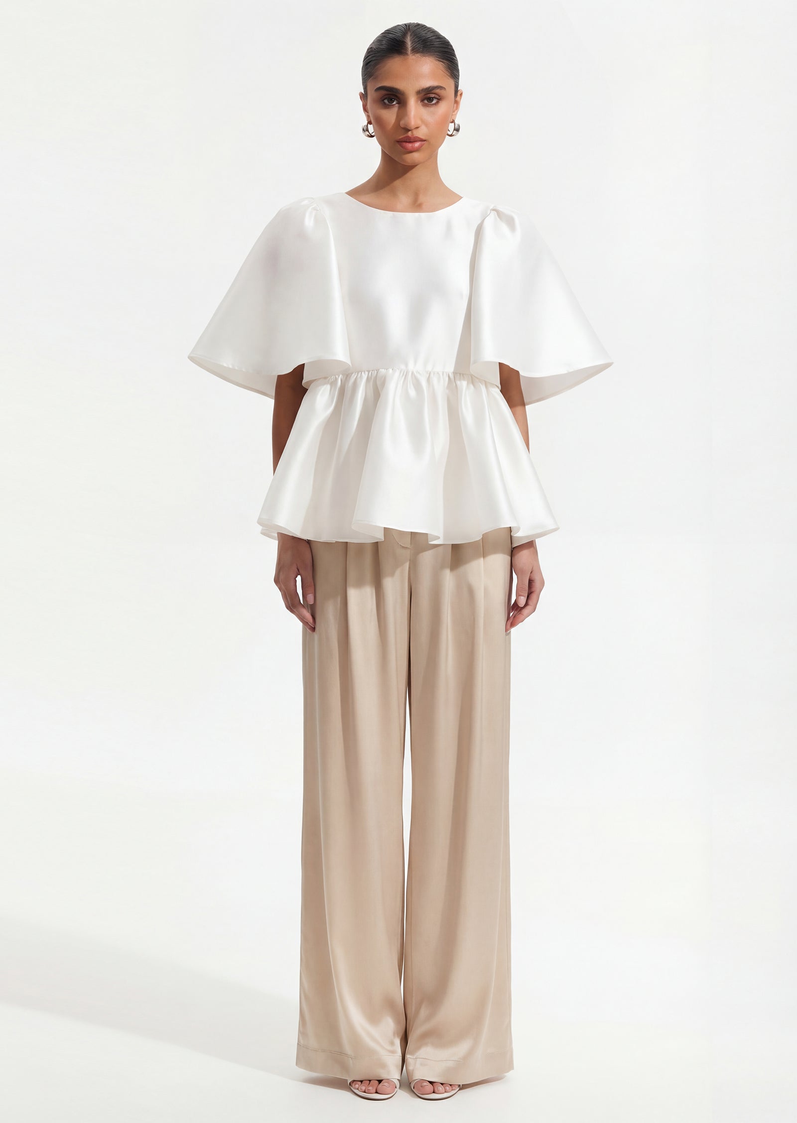 Puff Sleeve Ruffle Top In White