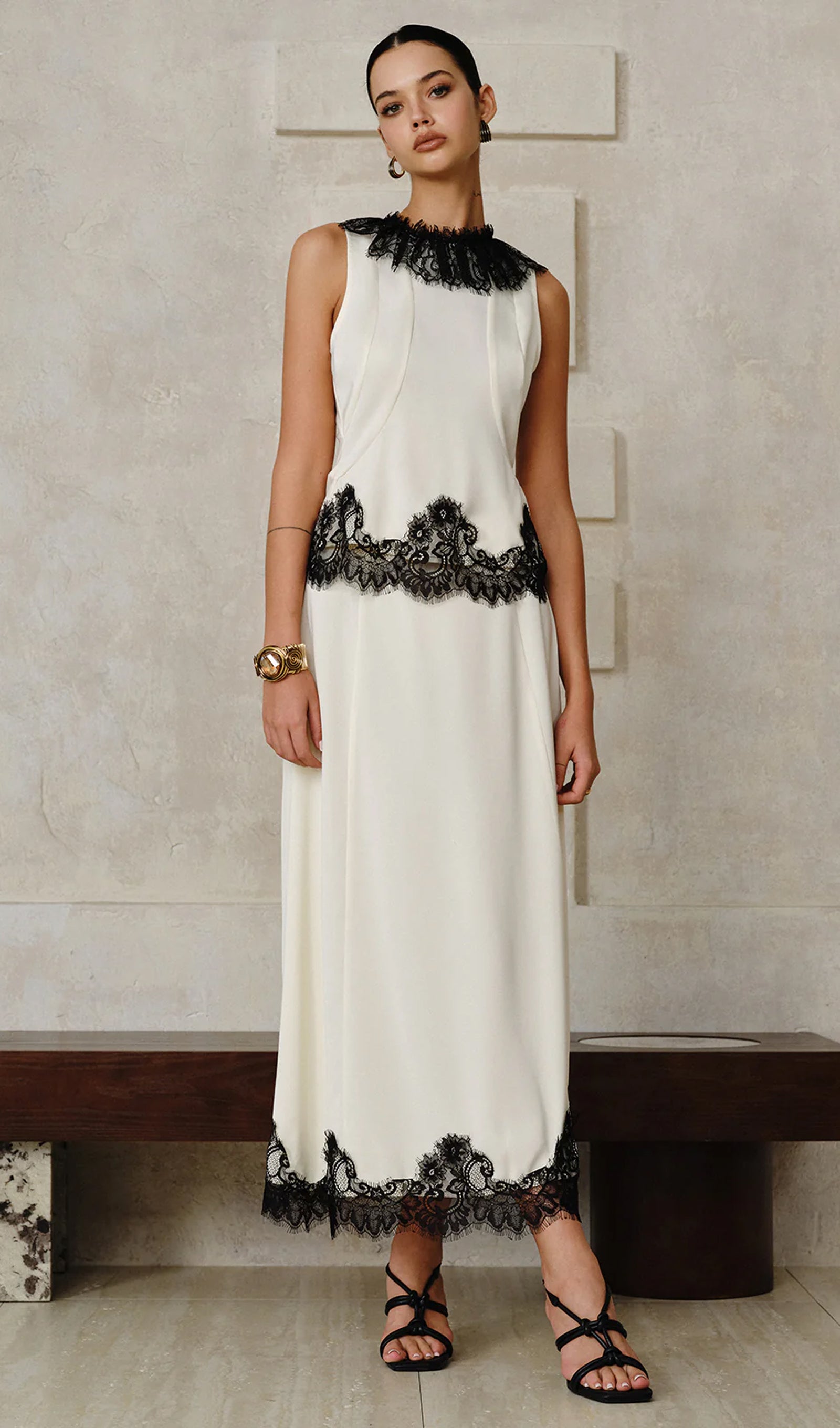 Lace Trim Top and Maxi Skirt Set