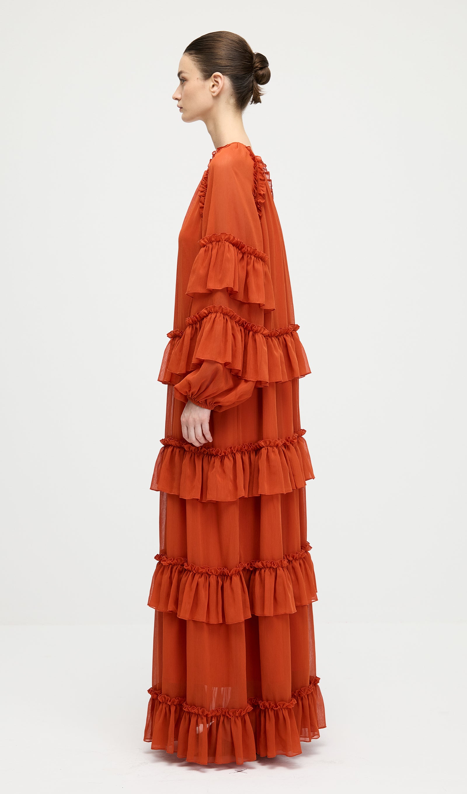 Midikleid in A-Linie mit Blumenmuster und Laternenärmeln