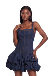 Midikleid in A-Linie mit Blumenmuster und Laternenärmeln