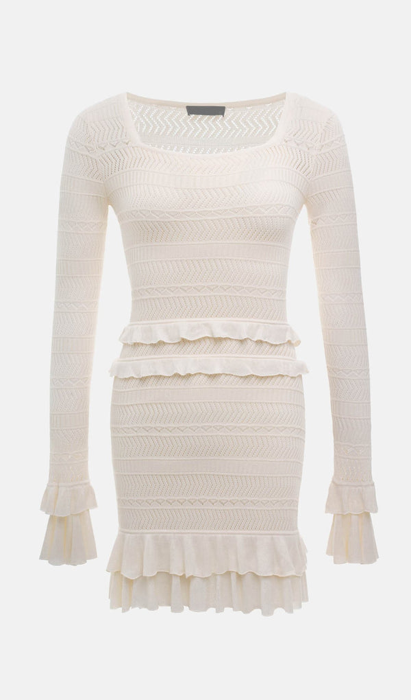 Solid Openwork Knitted Mini Dress