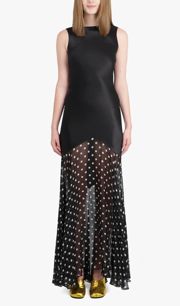 Contrast Polka Dot Mermaid Maxi Backless Dress