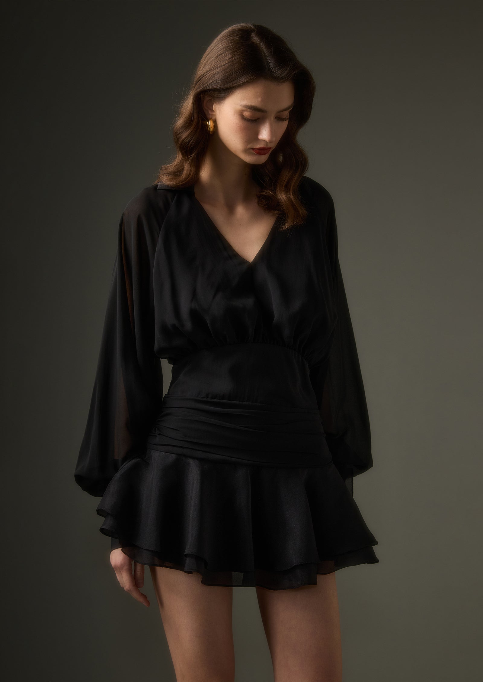 Black Lantern Sleeve Mini Dress (Final Sale-US Only)