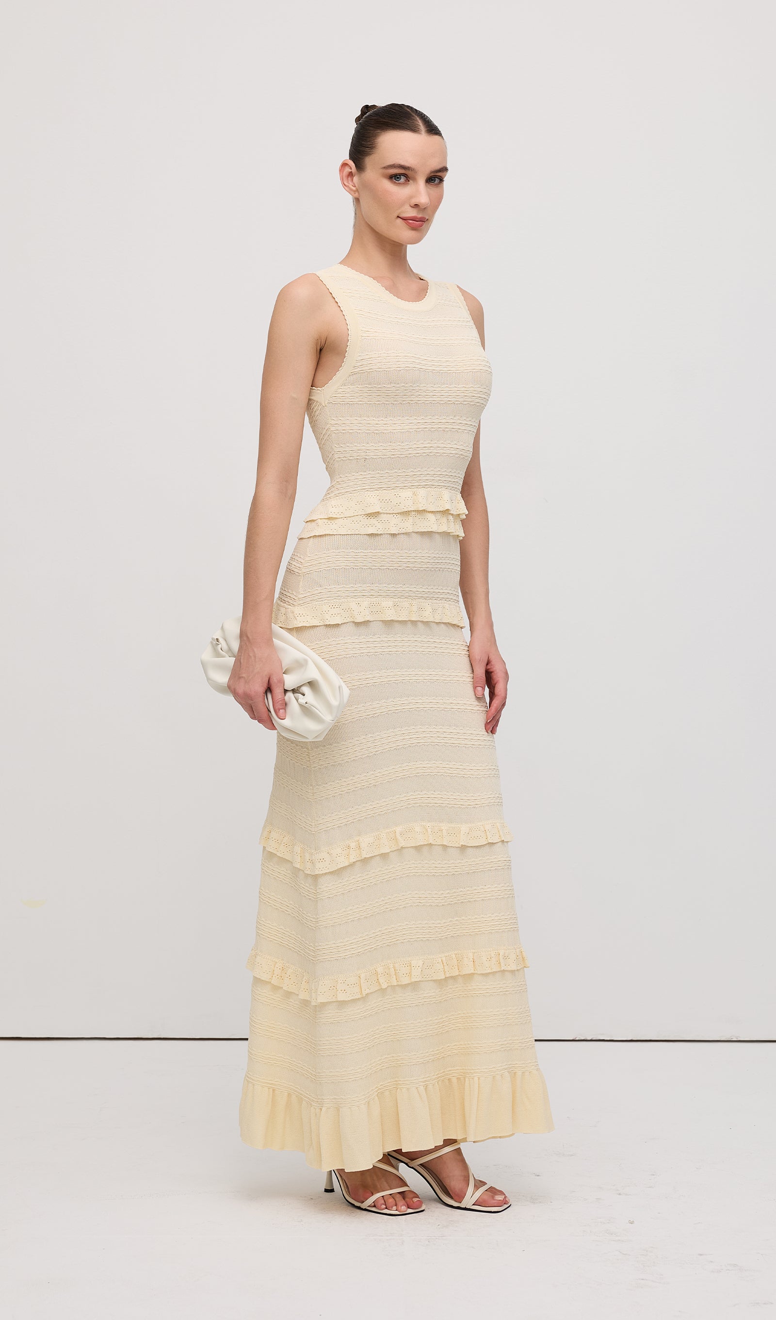Solid Ruffled Knit Maxi Dress