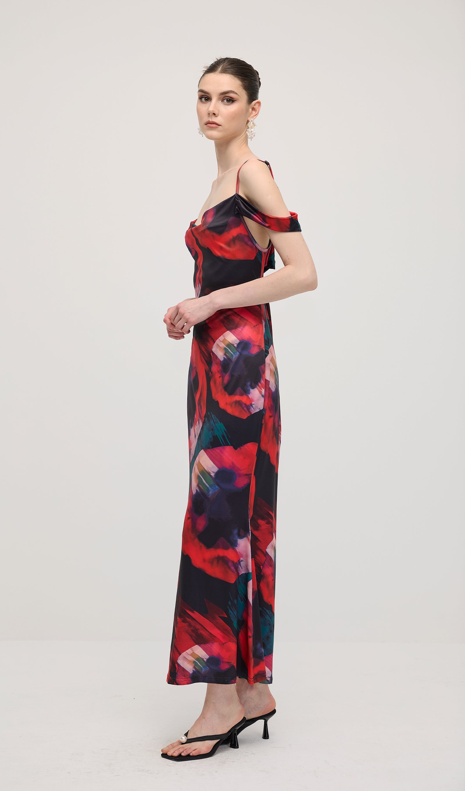 Midikleid in A-Linie mit Blumenmuster und Laternenärmeln