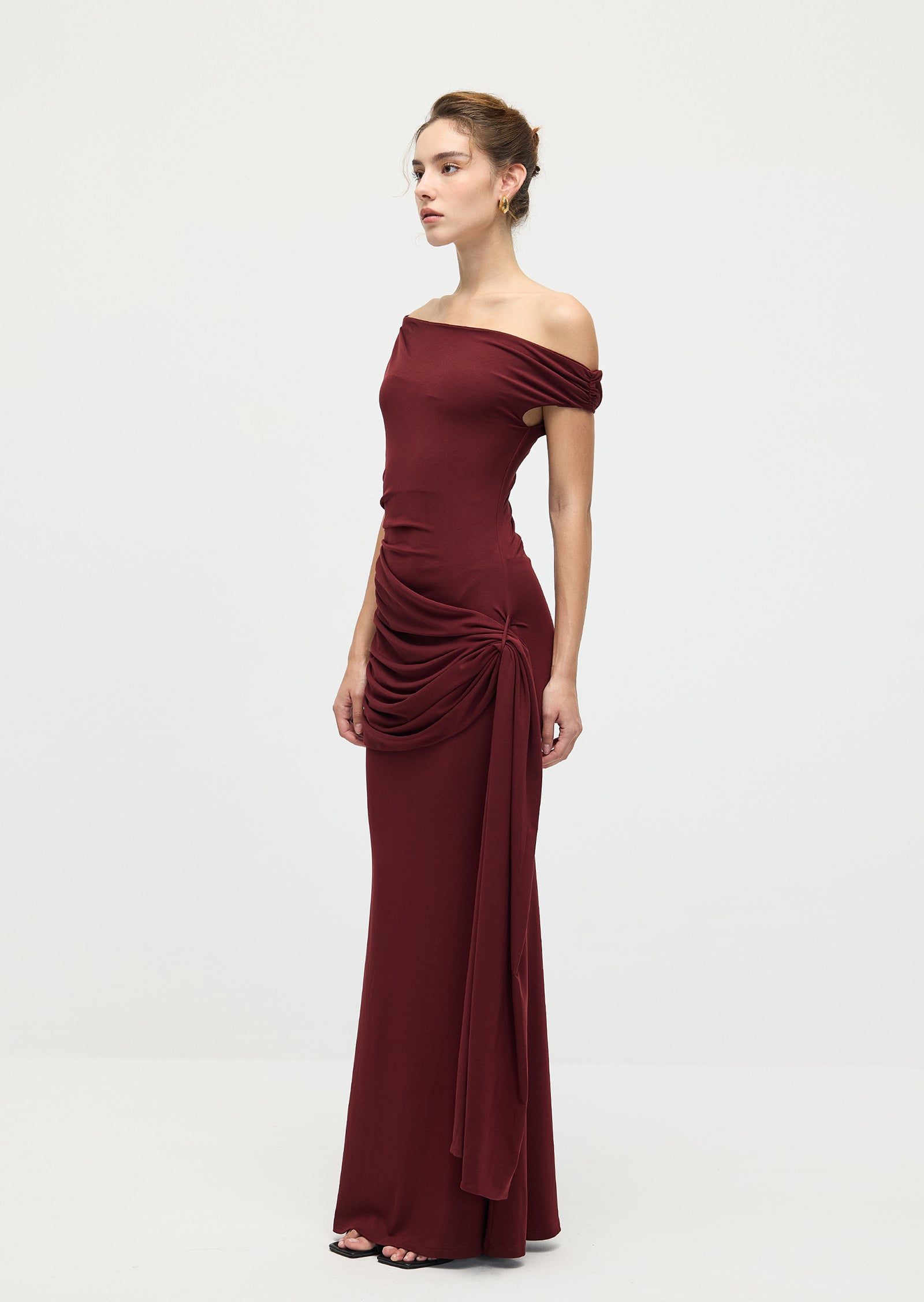 Solid Slinky Fishtail Maxi Dress In Mahogany