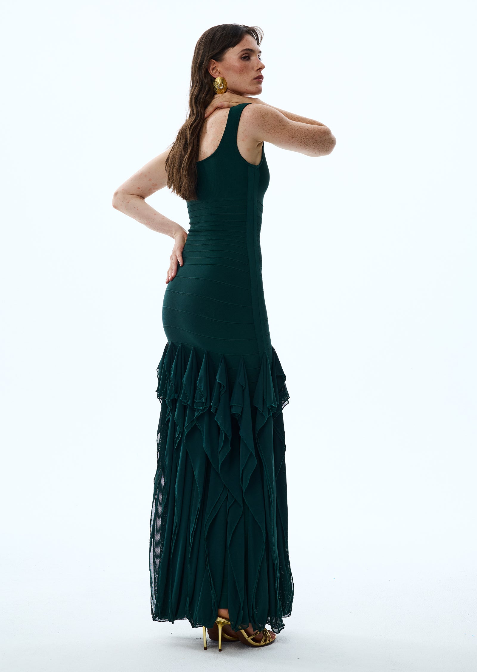 Midikleid in A-Linie mit Blumenmuster und Laternenärmeln