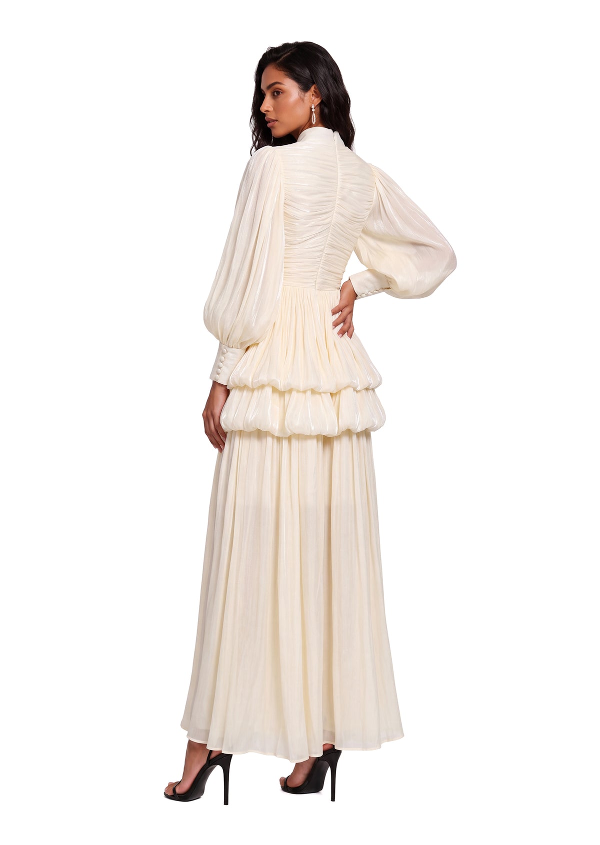 Midikleid in A-Linie mit Blumenmuster und Laternenärmeln