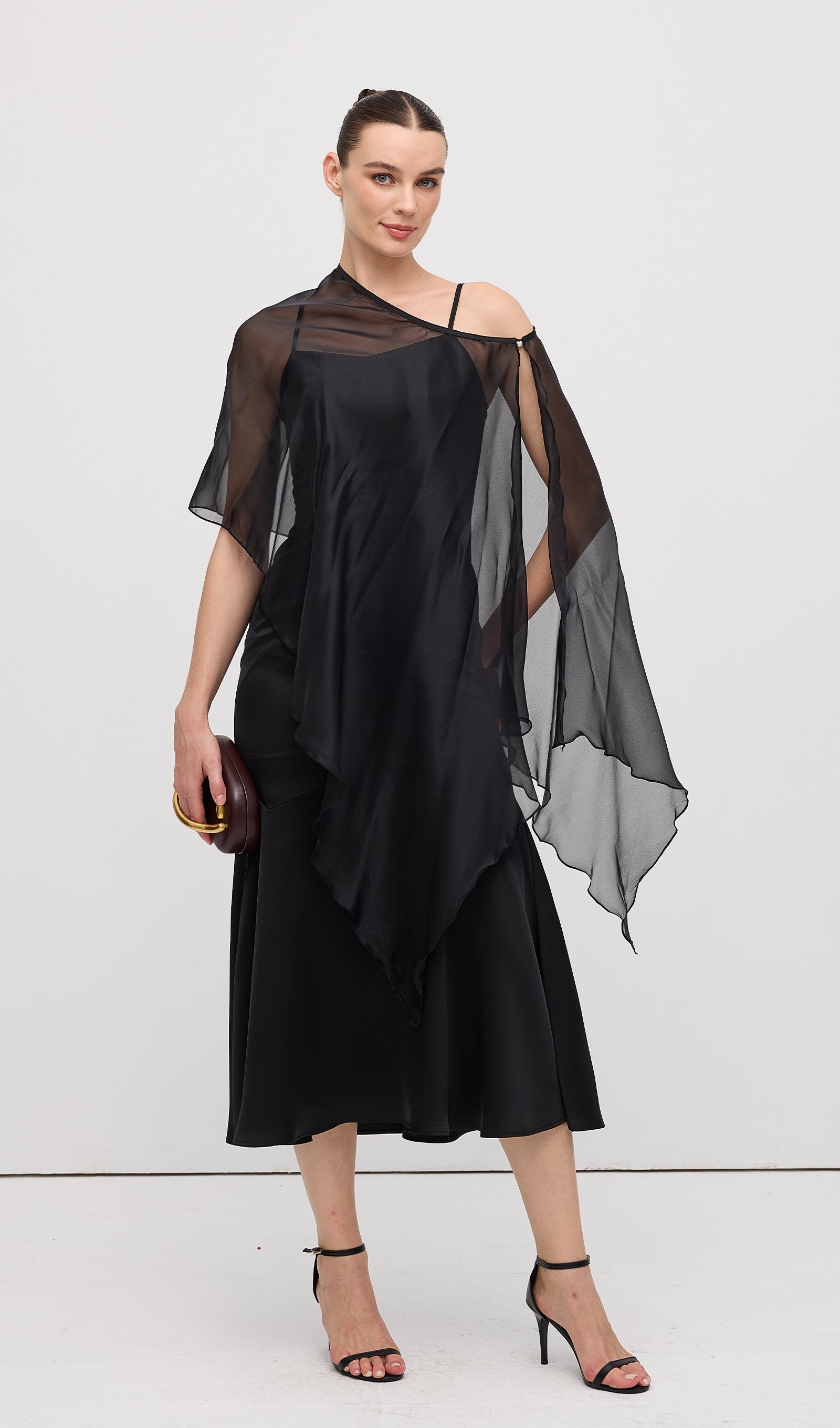 Midikleid in A-Linie mit Blumenmuster und Laternenärmeln