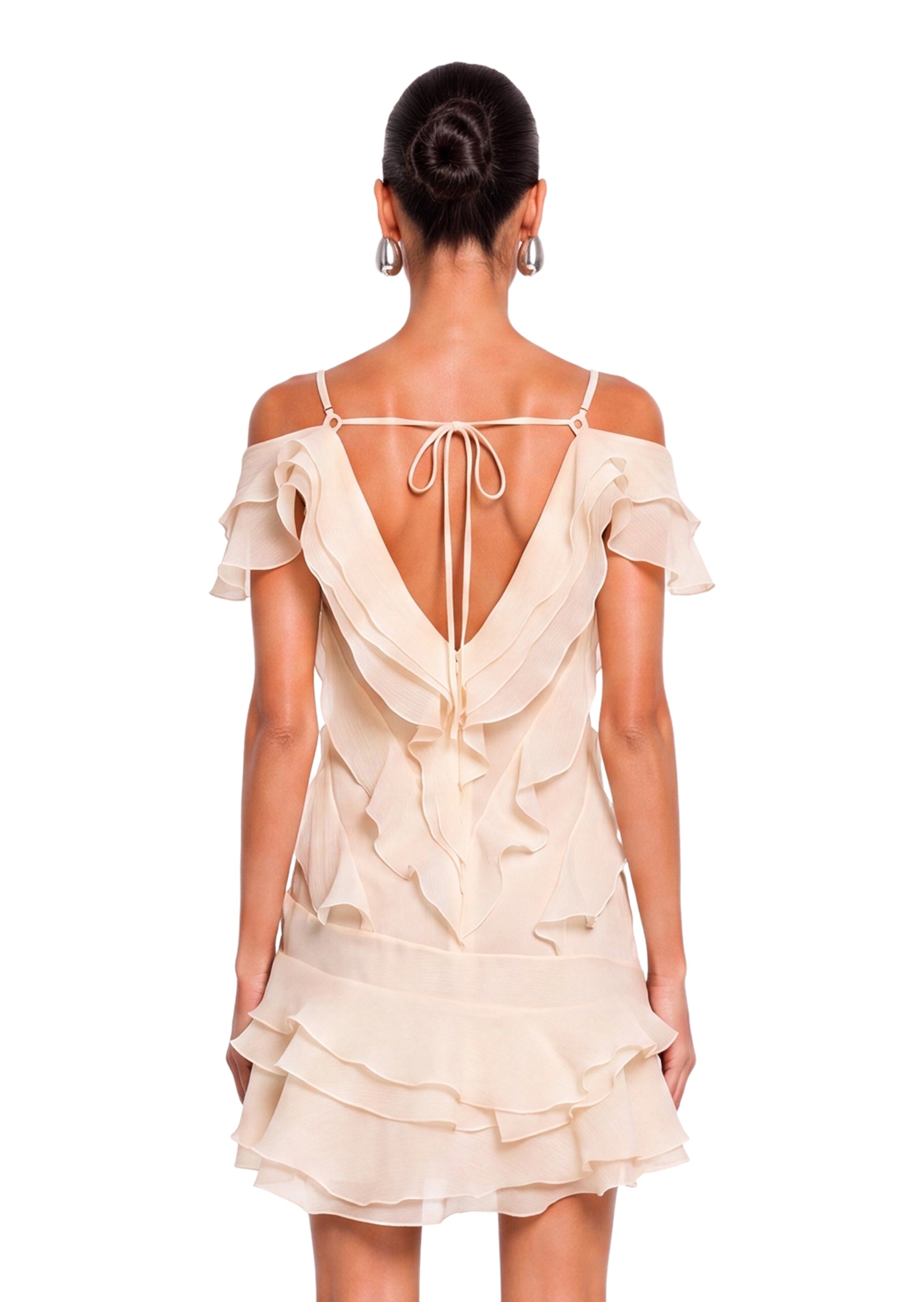 Layered Ruffled Mini Dress In Apricot