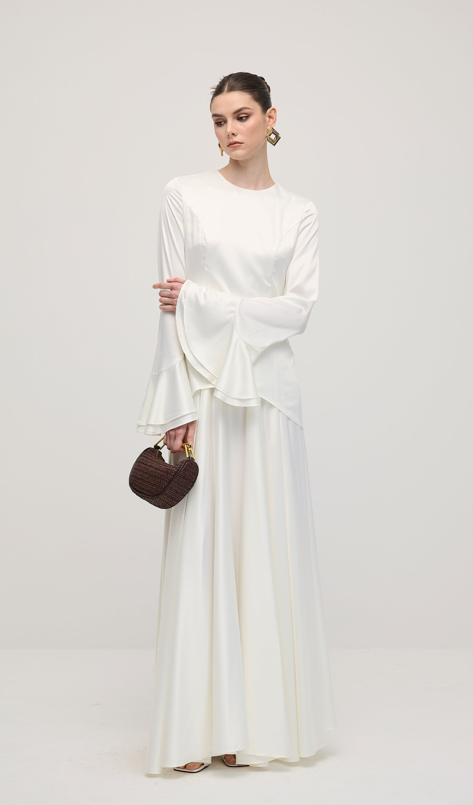 Midikleid in A-Linie mit Blumenmuster und Laternenärmeln