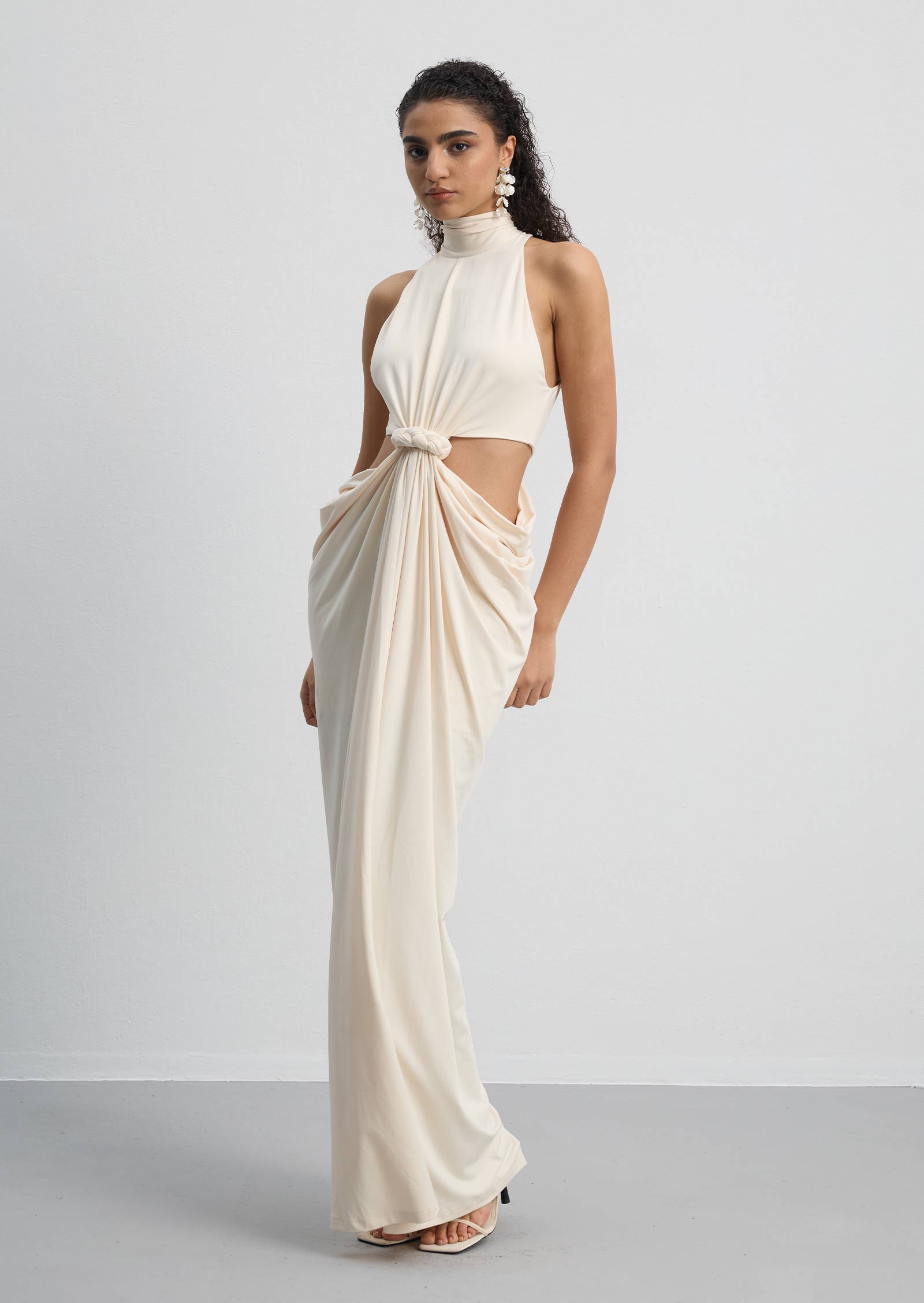 Midikleid in A-Linie mit Blumenmuster und Laternenärmeln