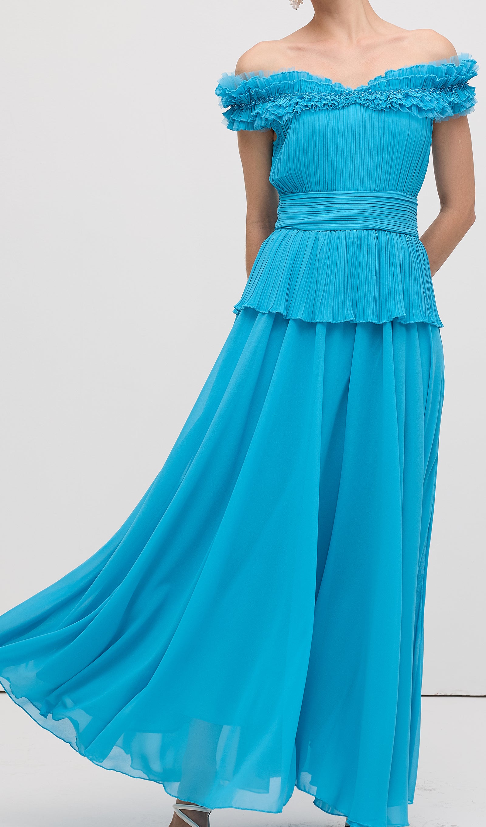 Midikleid in A-Linie mit Blumenmuster und Laternenärmeln