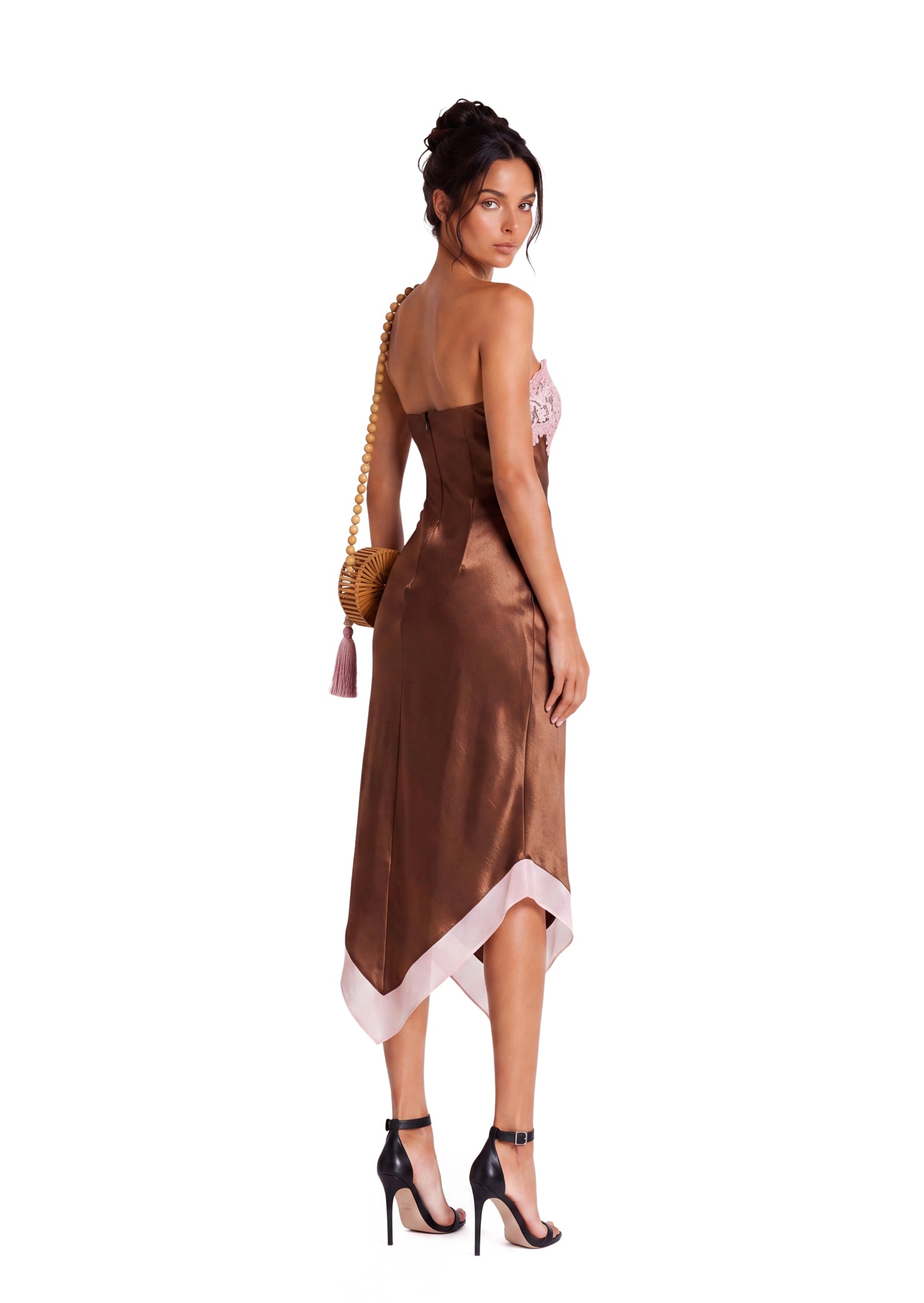 Deodat Lace Satin Strapless Midi Dress